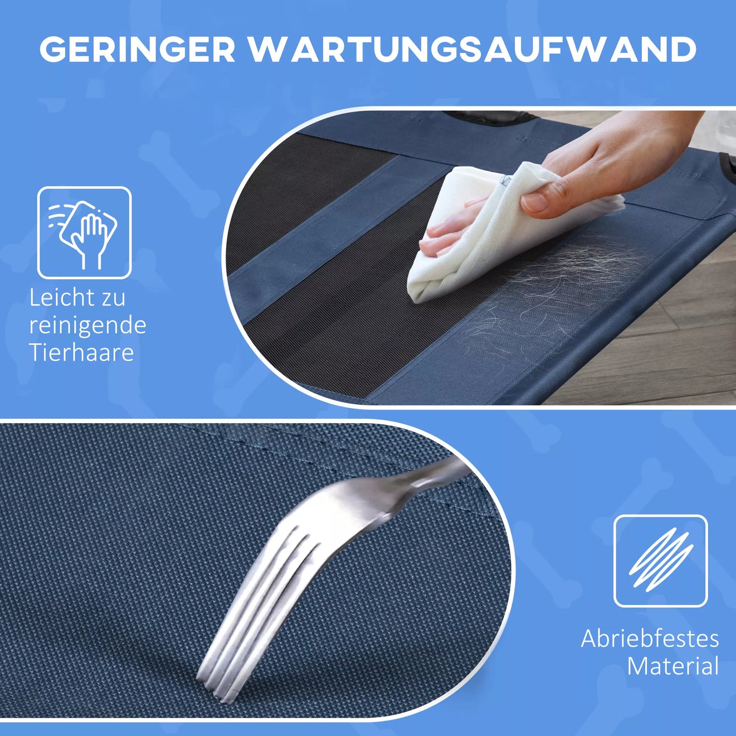 Sulankstomas lauko šunų guolis su paaukštinta platforma, 122 cm x 92 cm x 23 cm, mėlyna + juoda