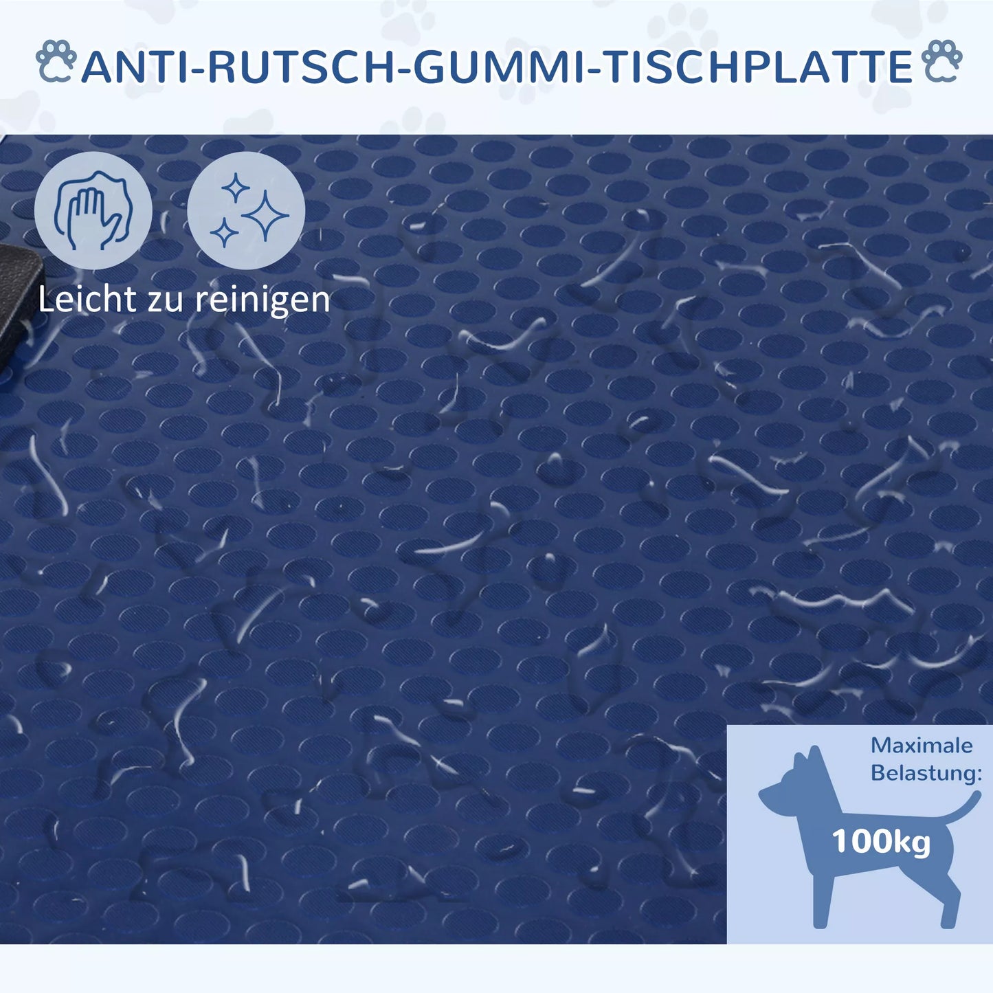 Šunų priežiūros stalas Reguliuojamo aukščio gyvūnų priežiūros stalas Sulankstomas šunų priežiūros stalas Šunų kirpykla Stalas kirpimui Stalas kirpimui su apatiniu krepšeliu šunims ir katėms iki 100 kg Mėlynas