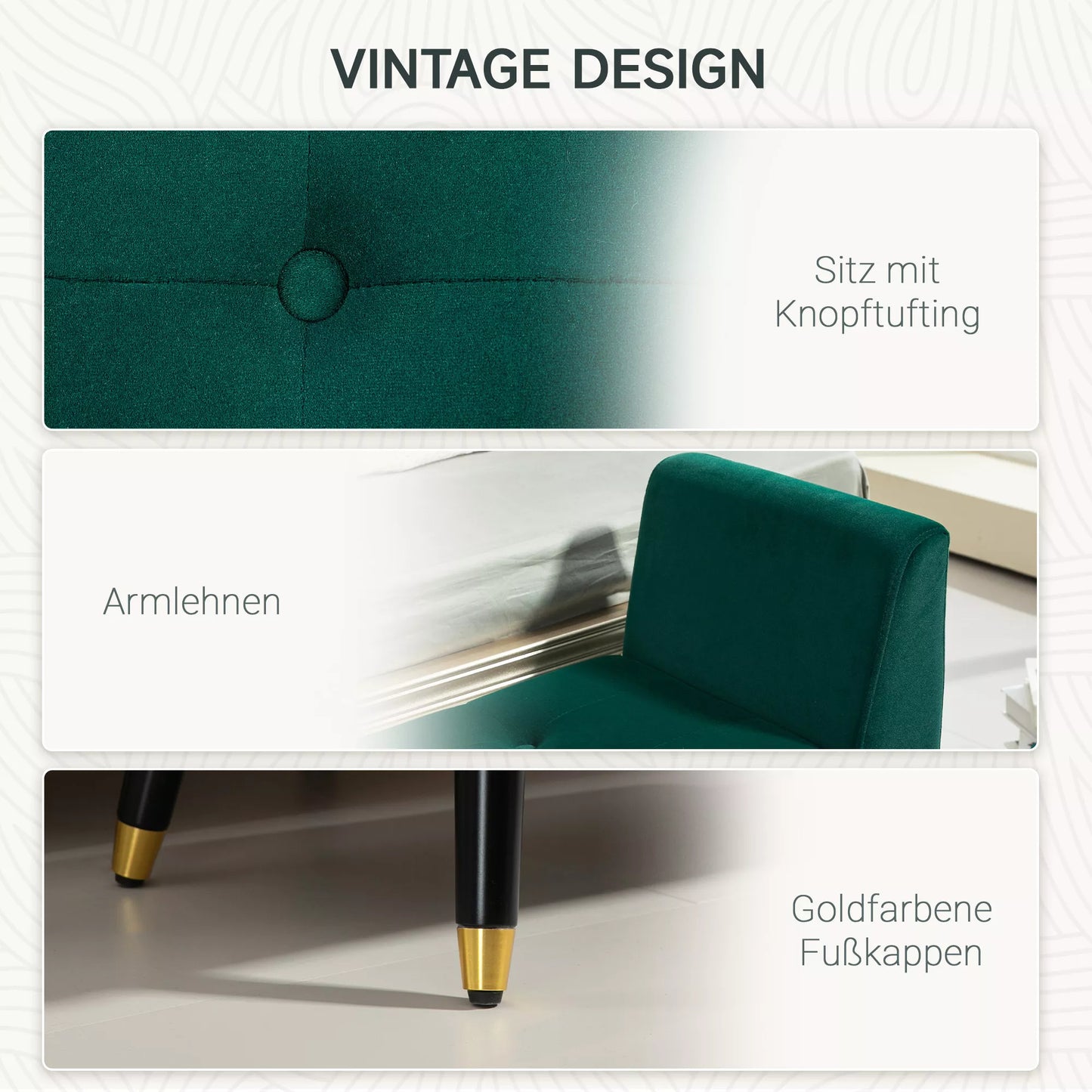 Minkštas suolas su daiktadėže ir porankiais, samaninio poliesterio apmušalas, guminmedžio mediena, 107 x 42 x 65 cm, žalias.