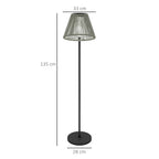 Šviestuvo matmenų schema: aukštis 135 cm, gaubto skersmuo 33 cm, pagrindo 28 cm