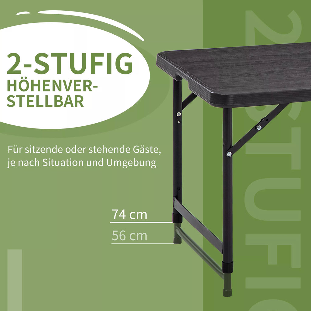 Lauko stalas, sodo stalas, 4 asmenims, sulankstomas, reguliuojamo aukščio, medžio imitacija, pilkos ir juodos spalvos, 118 x 60 x 74 cm