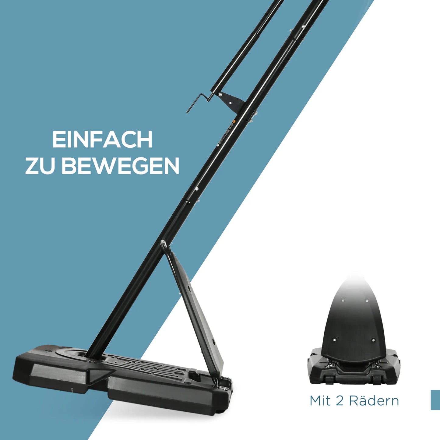 Krepšinio stovas, reguliuojamas krepšio aukštis 2,3–2,9 m, apatinė atraminė lenta, užpildoma bazė, raudona+juoda