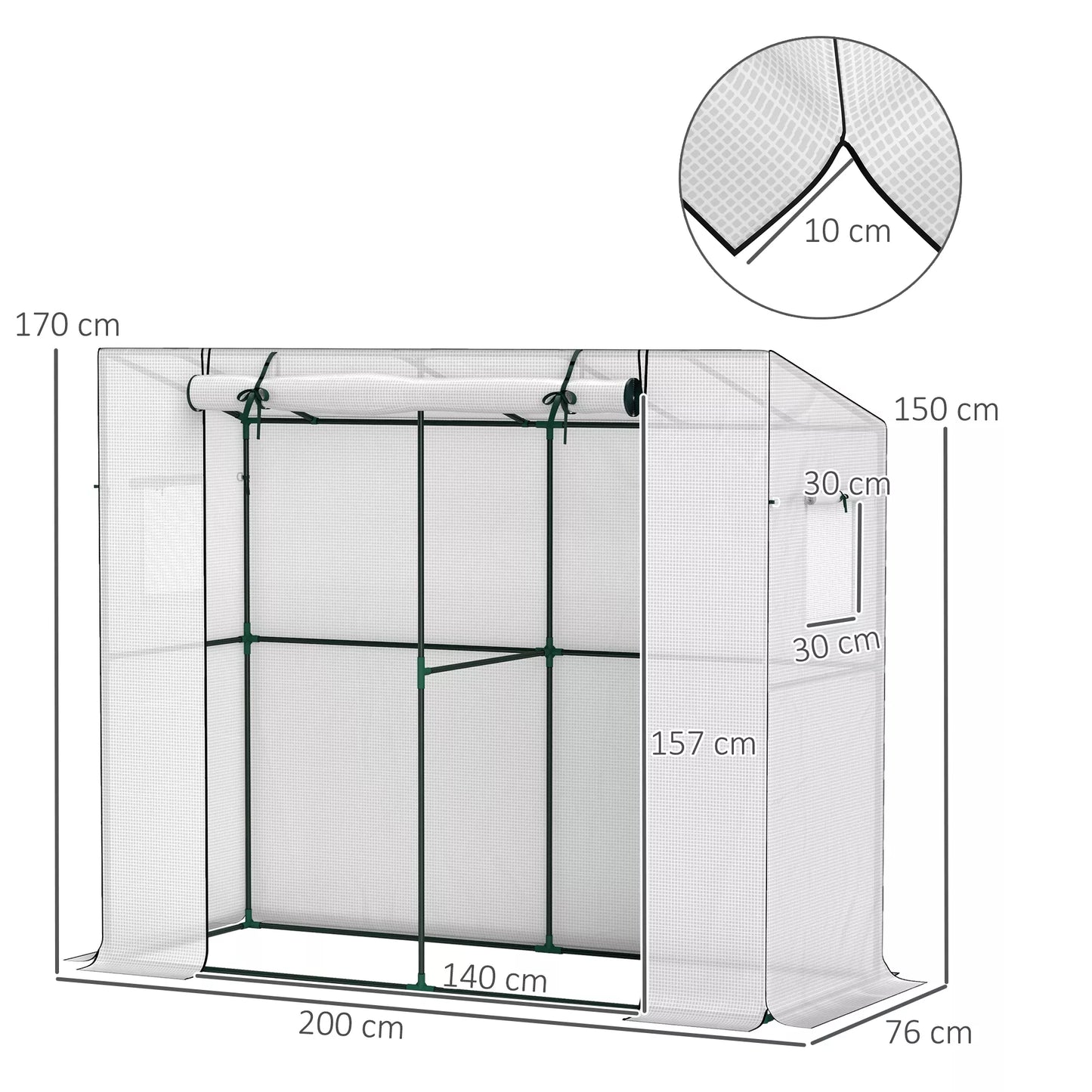 Mini šiltnamis, prigludantis šiltnamis su ritininiu durų ir tinkliniais langais, atsparus UV spinduliams, skirtas gėlėms, daigams, augalams, baltas