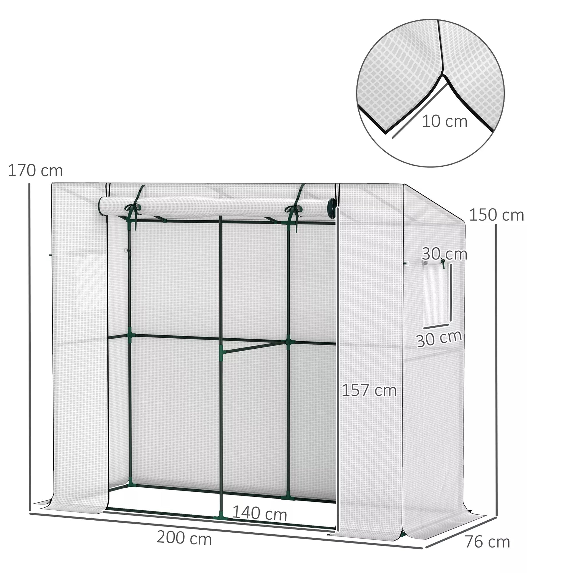 Mini šiltnamis, prigludantis šiltnamis su ritininiu durų ir tinkliniais langais, atsparus UV spinduliams, skirtas gėlėms, daigams, augalams, baltas