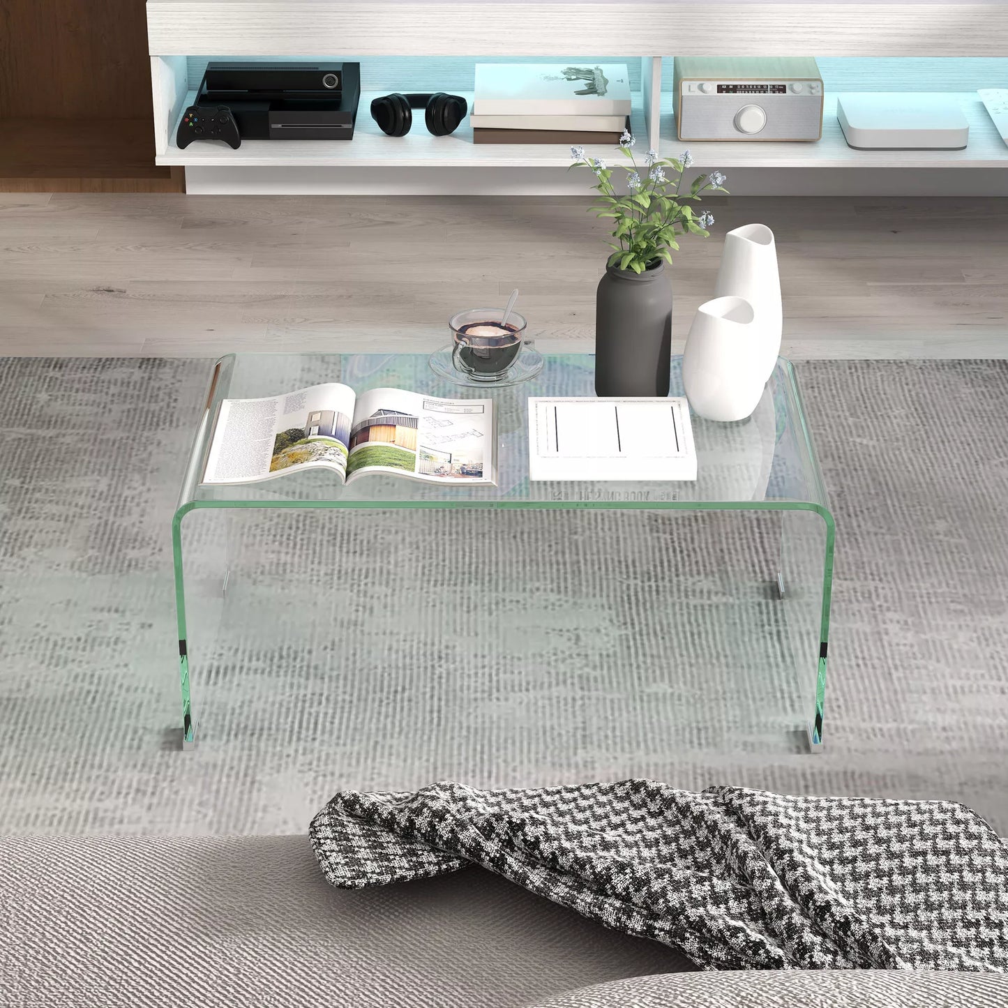 Stiprus stiklinis kavos staliukas, vientiso dizaino, paprastas ir modernus, 80 x 45 x 35 cm, Skaidrus