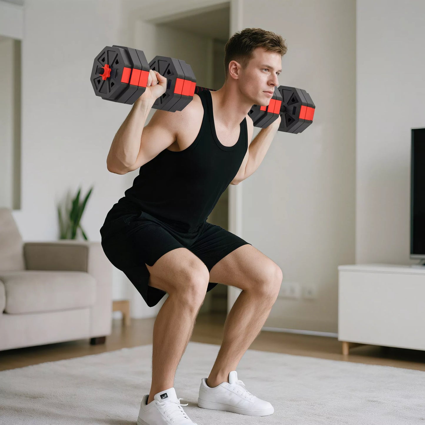 4-in-1 svarmenų rinkinys, reguliuojamas 25 KG, trumpieji ir ilgieji svarmenys jėgos treniruotėms namuose