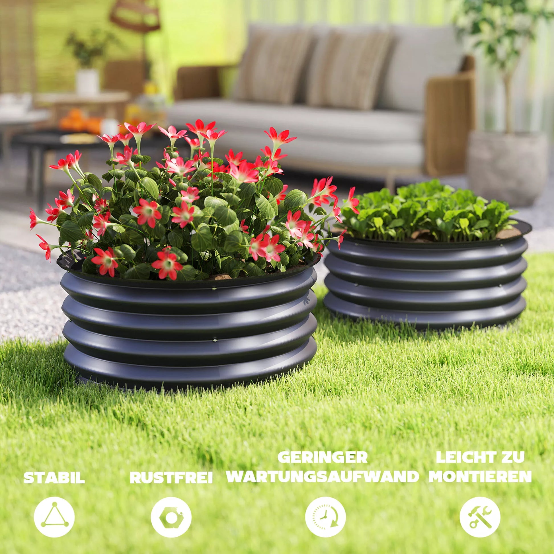 2 vnt. Cinkuoti augalų vazonai, Ø60 x 30H cm Gėlių vazonai su atviru dugnu įvairioms augalams, tamsiai pilki