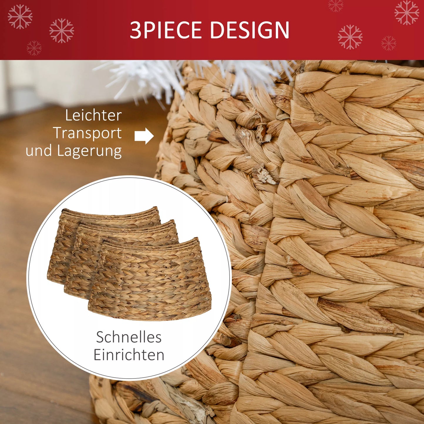 Kalėdinės eglutės stovėjimo dangtis, rustikalus, pintas, iš vandens hiacinto, su metaliniu sutvirtinimu