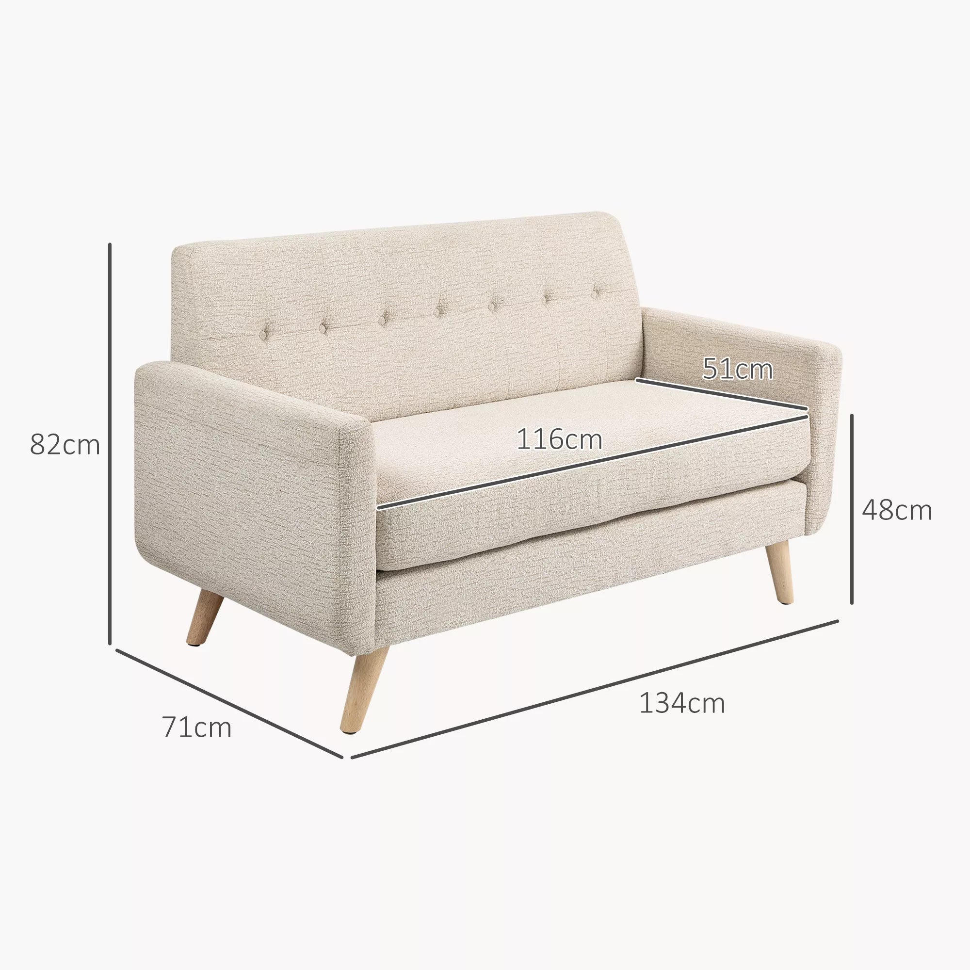 Dvivietė sofa, minkšta ir patogi, 134 cm, smėlio spalvos