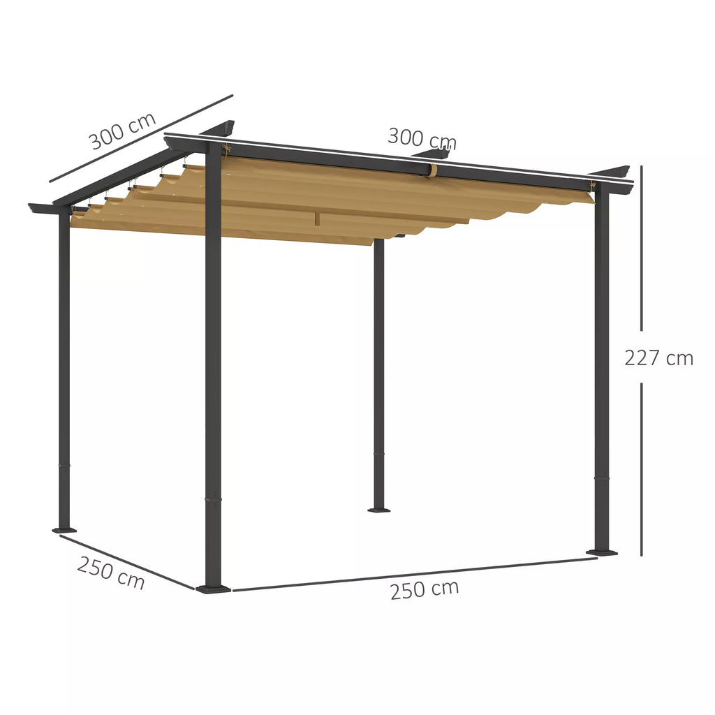 3 x 3 m sodo pergola su reguliuojamu stogu, metaliniu rėmu, UPF30+ apsauga, saulės stogu verandoje, terasoje, smėlio spalvos