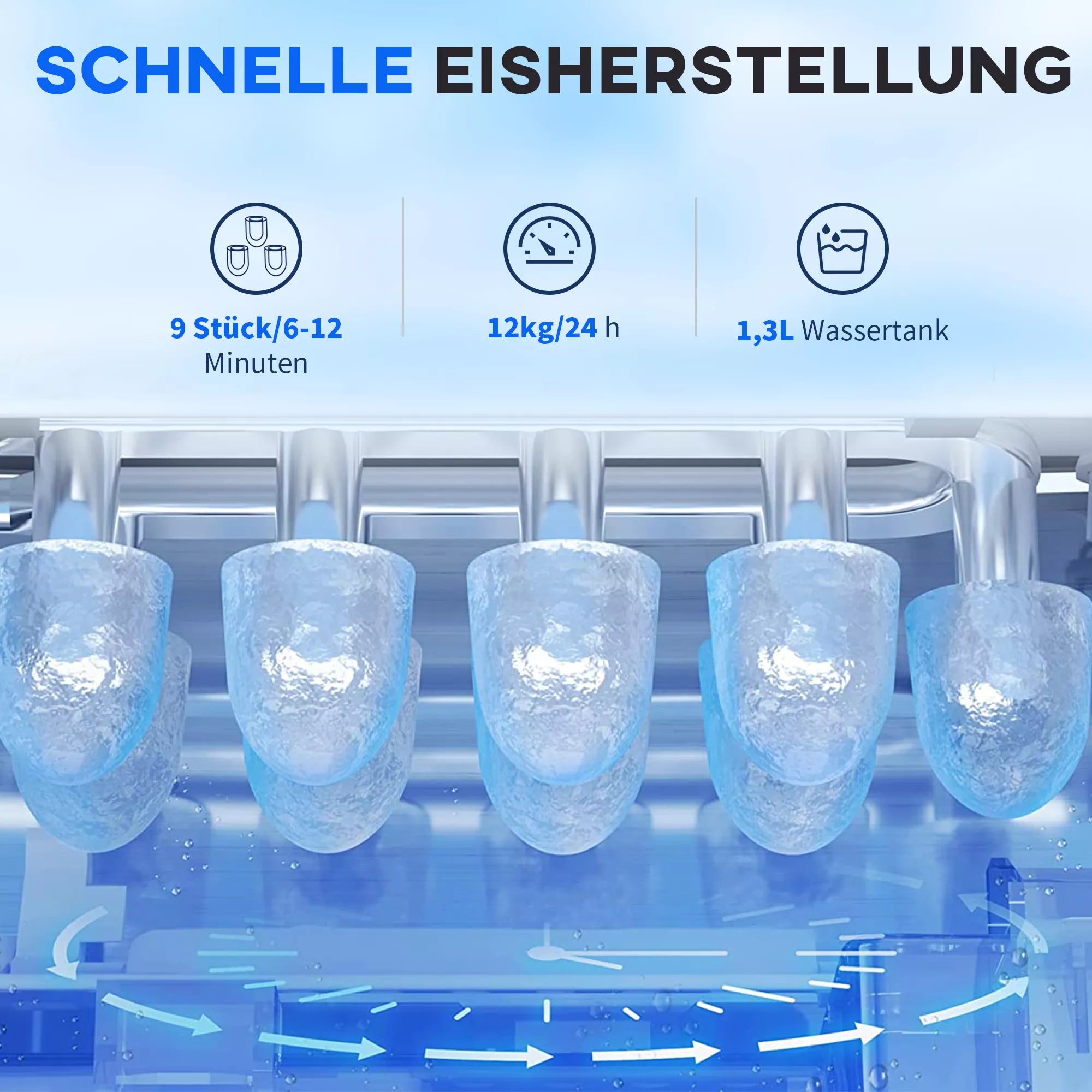 Ledo kubelių aparatas Ledo kubelių dozatorius Ledo kubelių gaminimo aparatas, 29,4 cm x 22,2 cm x 29 cm, juodas