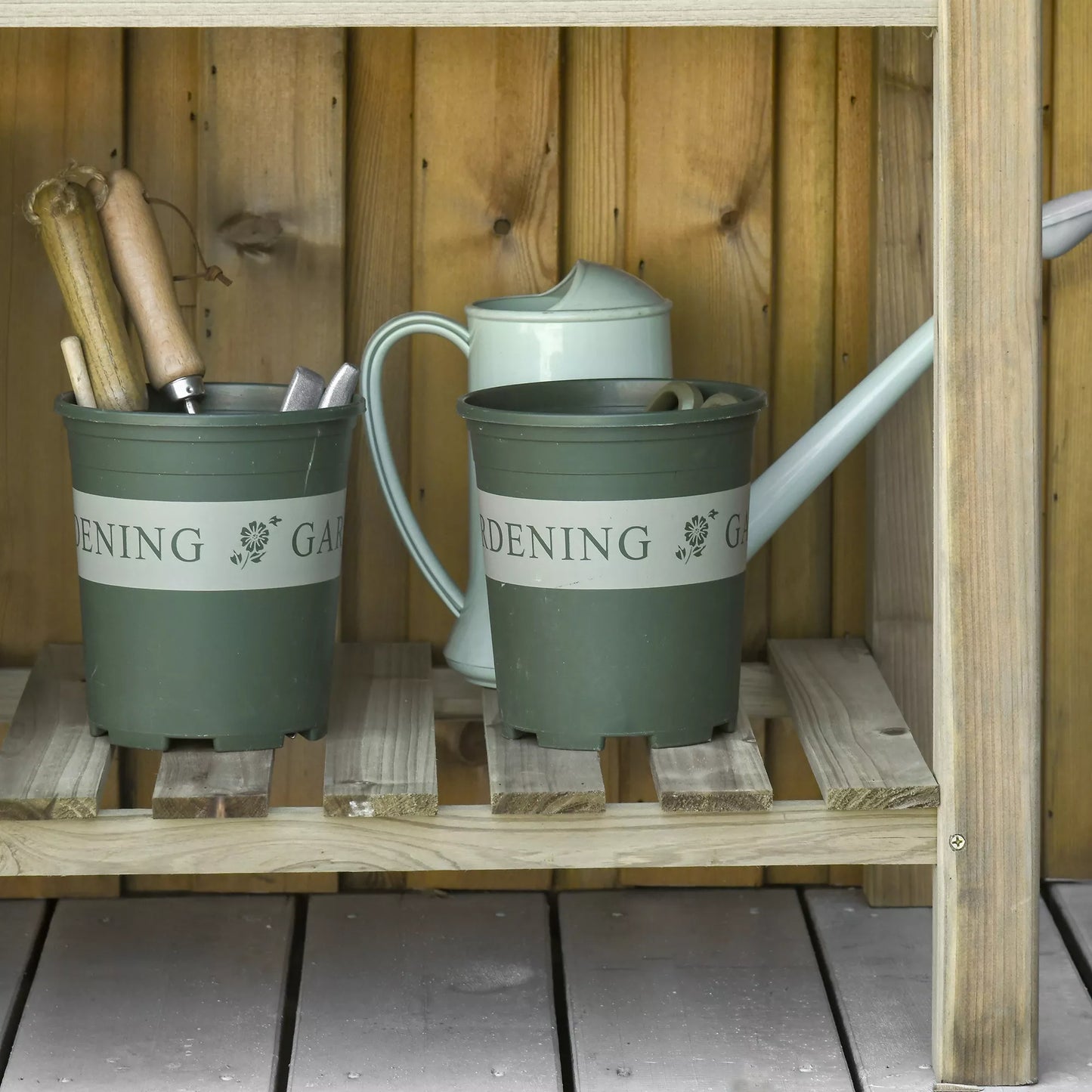 Pakeltas lysvės, paaukštinta medinė gėlių dėžė su apatine lentyna, tvirta konstrukcija, drenažo skylės, 91 ilgis x 51 plotis x 76 aukštis cm, Žalias