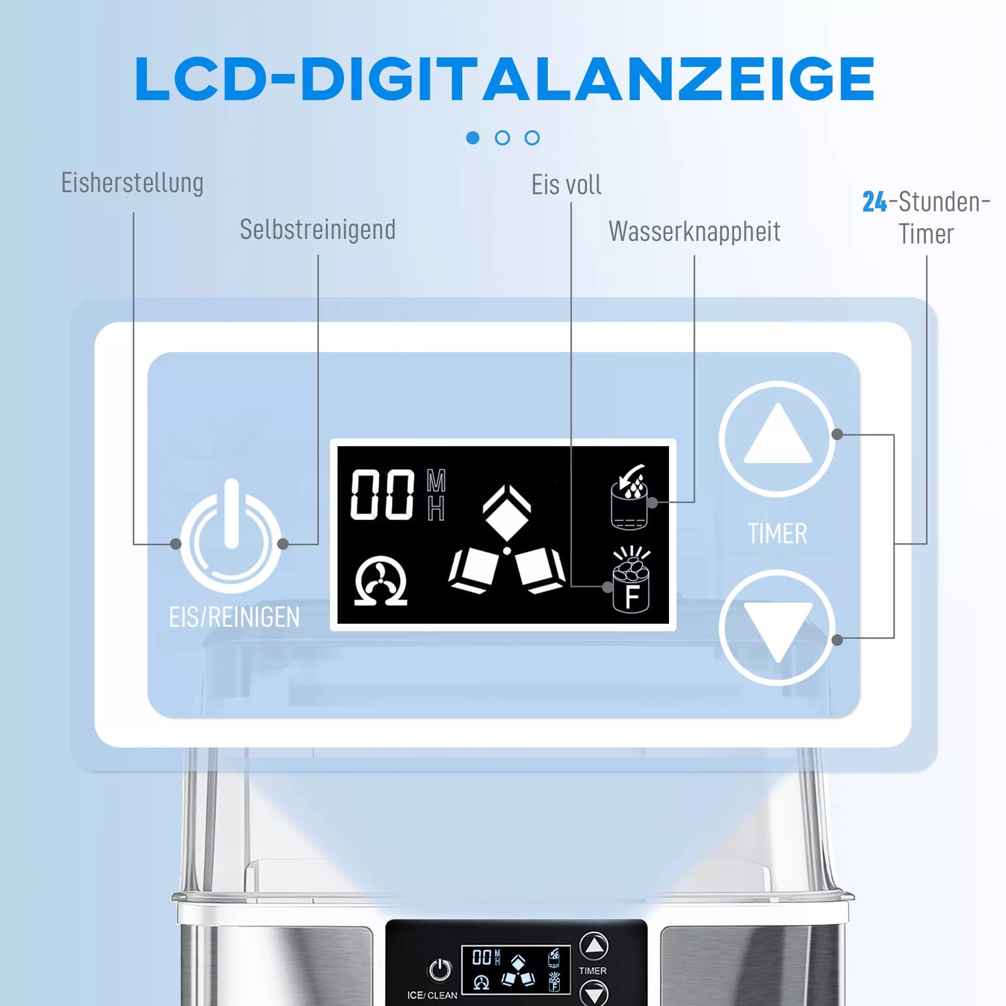Ledukų gaminimo aparatas, ledukų dozatorius, Ice-Maker, 20 kg/24 val. ledo gaminimo mašina su 2,1 L vandens talpa, sidabrinis