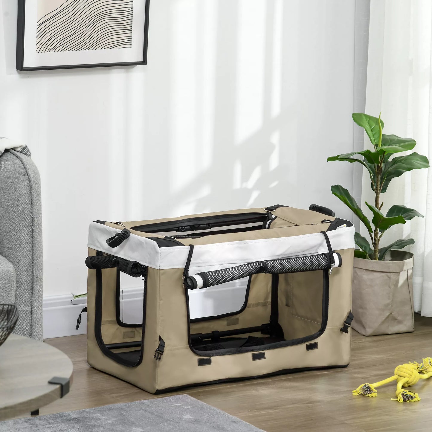 Šunų vežimėlis augintiniams, sulankstomas, su nuimamu krepšiu, 81 x 58 x 97,5 cm, juoda+chaki+balta