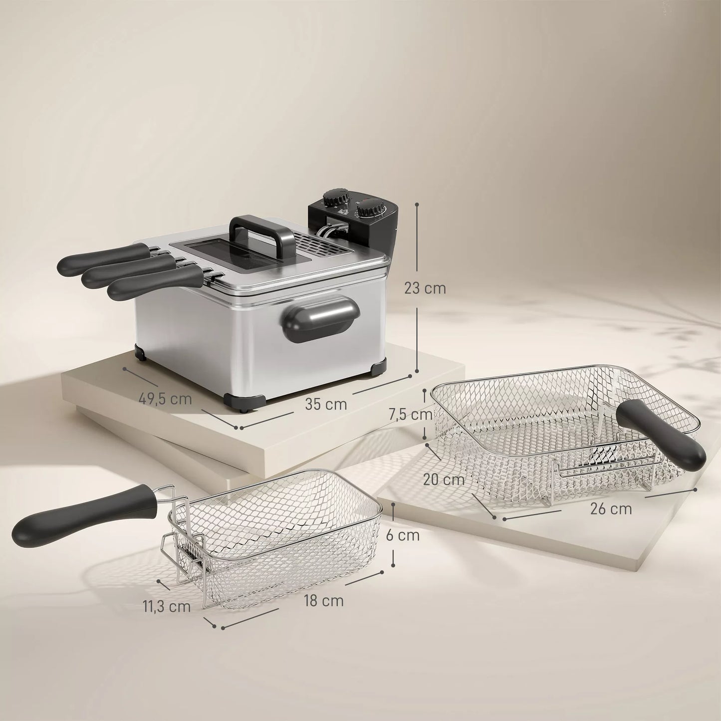 Fritierius, 5 L aliejaus talpa, laikmatis, stebėjimo langas, 2000W galia, sidabro spalvos