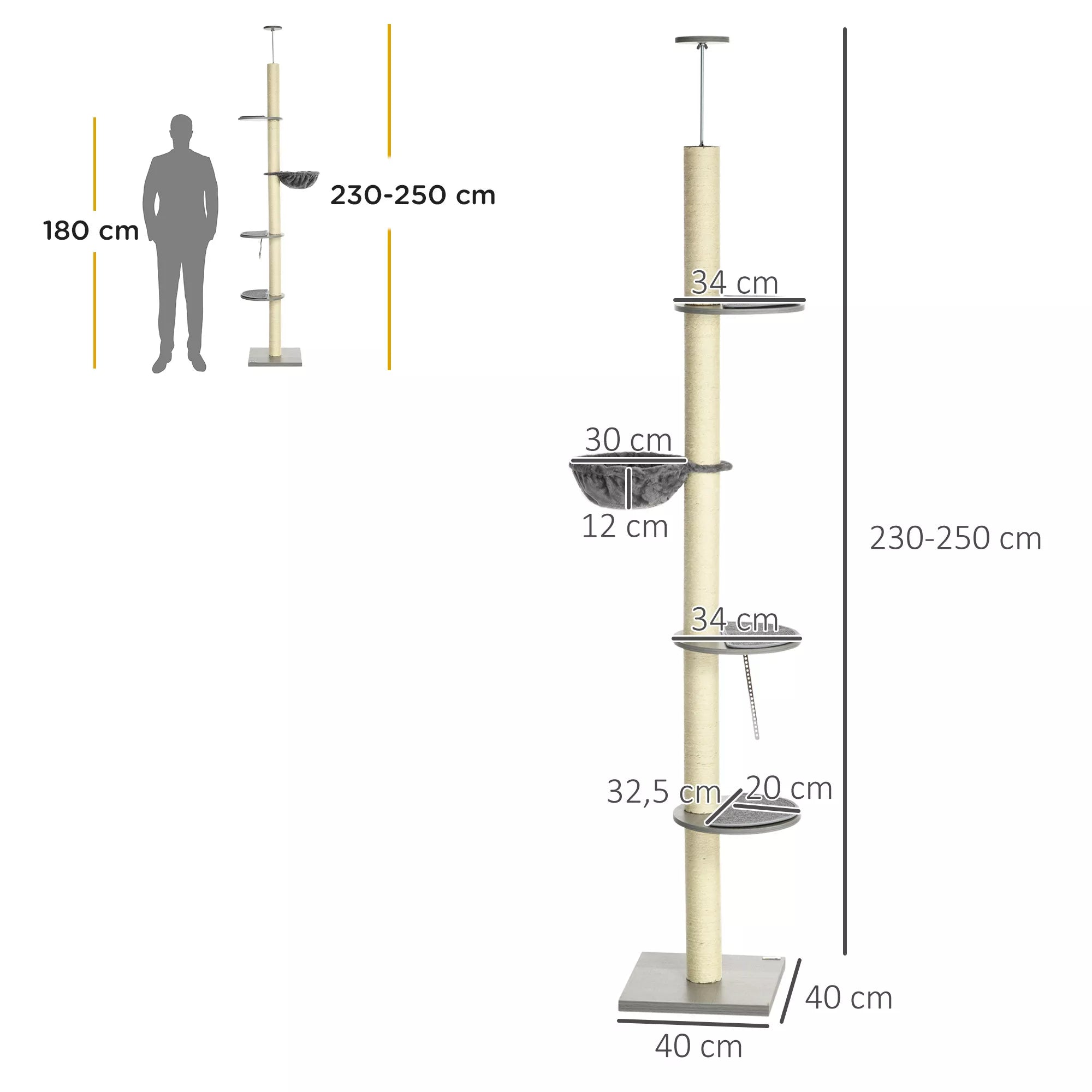 Kratas su hamaku, įskaitant lubų įtempiklį, lubų aukštis 40 cm x 40 m x 250 cm, pilkos + kreminės spalvos