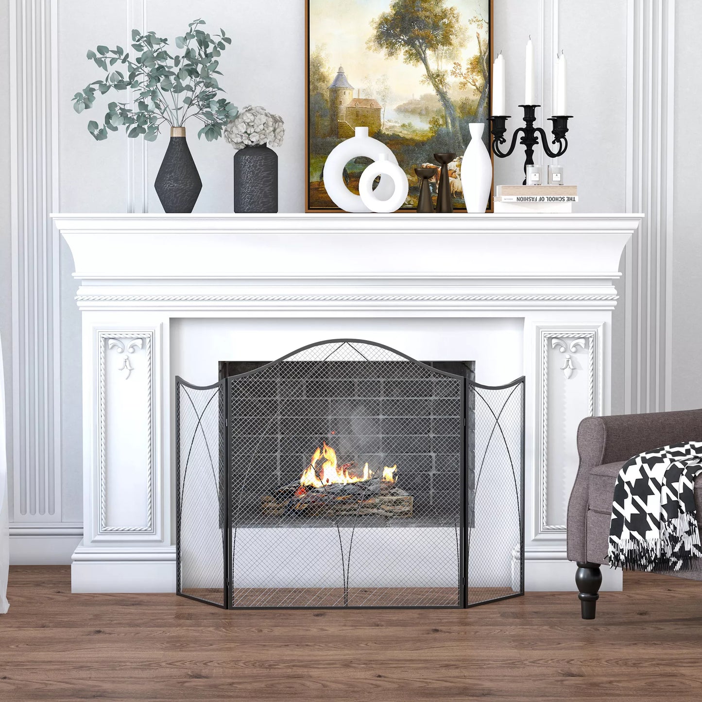 Apsauga židiniui, trijų dalių sulankstoma, metalinė konstrukcija, danga, 108x2x76 cm, juoda