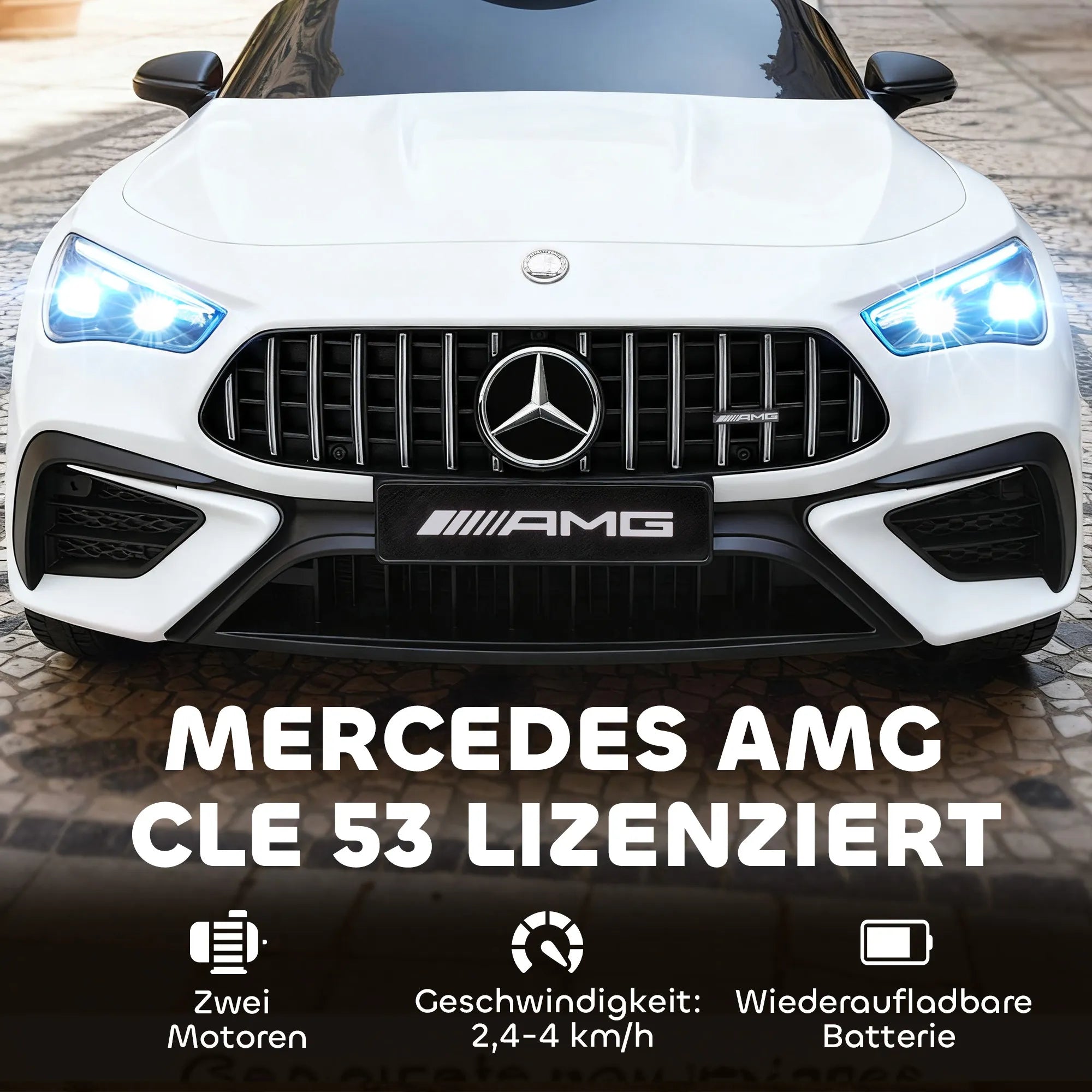 Vaikų elektrinis automobilis, „Mercedes“ dizainas, 12 V varikliai, nuotolinio valdymo pultas, LED žibintai, muzika, skirtas 3–6 metų vaikams, baltas