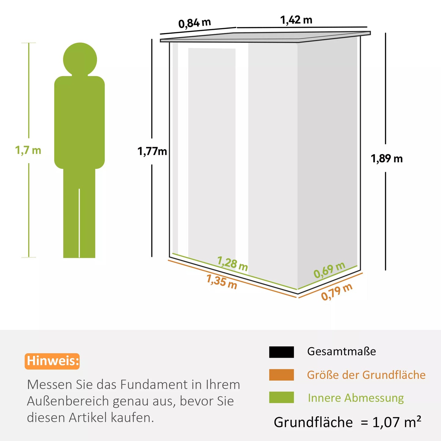 Outsunny Metalinis sodo namelis 1,07 m² su nuožulniu stogu, 142 x 84 x 189 cm įrankių namelis su rakinamomis durimis, sodo pavėsinė, žalias sodas