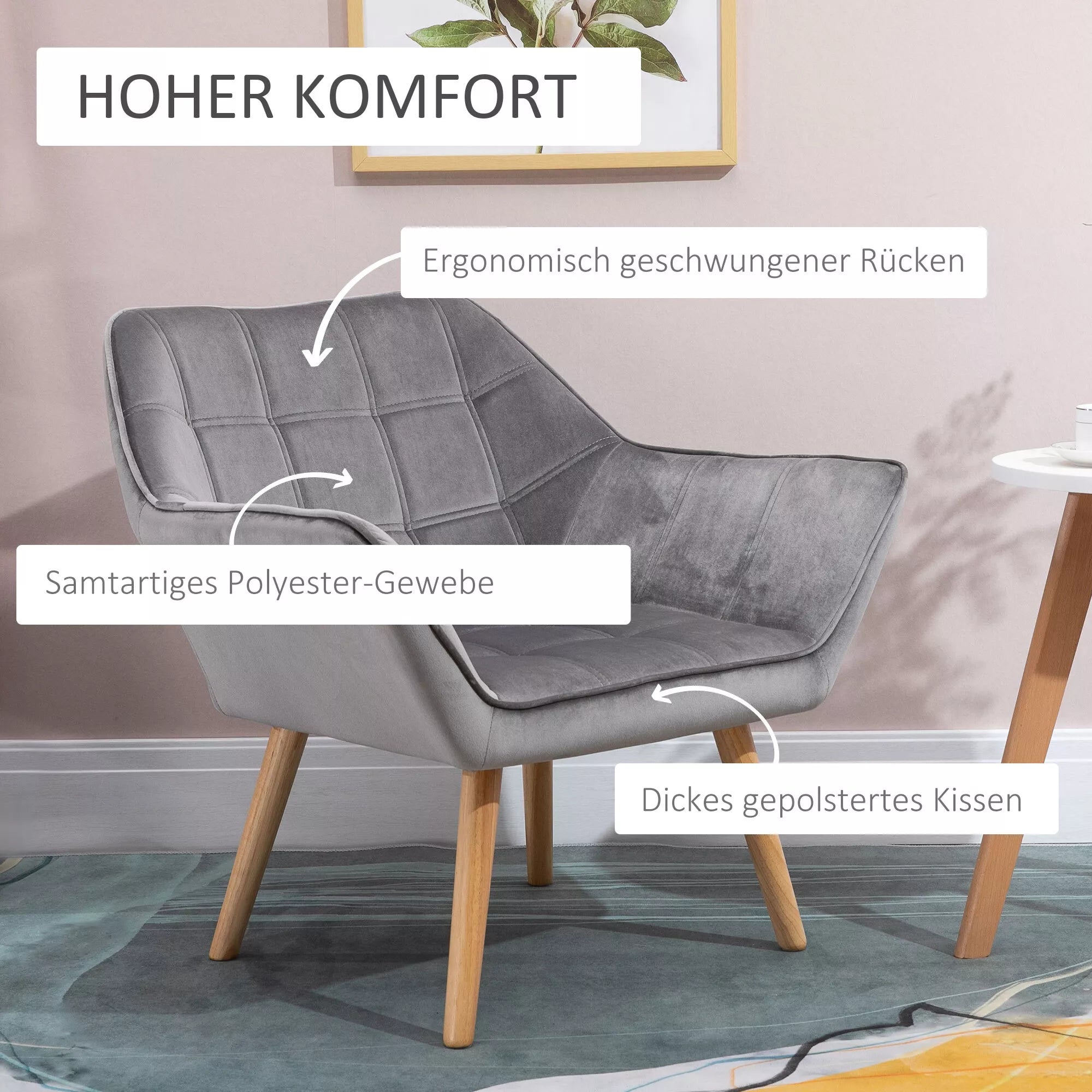 Poilsio krėslas Skandidesign Skaitymo krėslas Akcentinis krėslas, dygsniuotas, 67 cm x 61,5 cm x 71 cm. Pilkos spalvos
