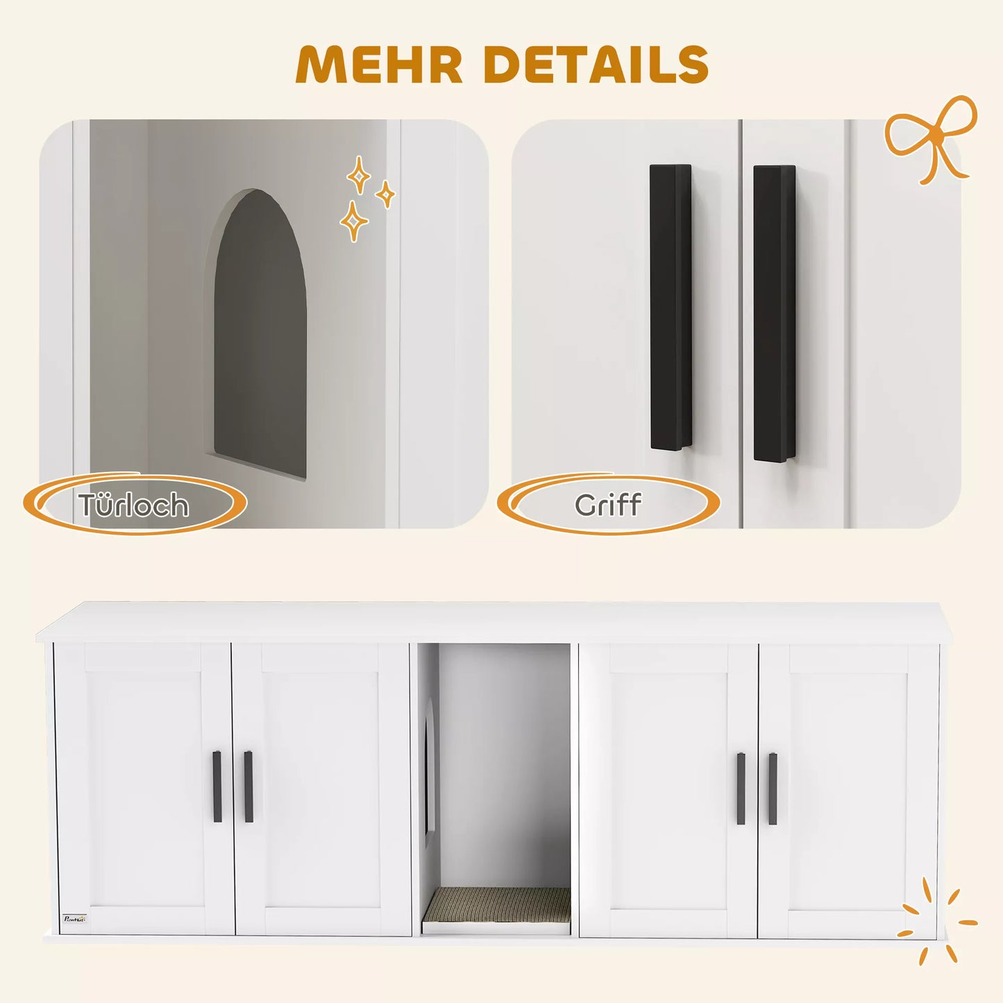 Kačių tualeto spintelė, kačių namelis su durelėmis ir pertvara, didelėms katėms, 145 x 49 x 51 cm, Balta