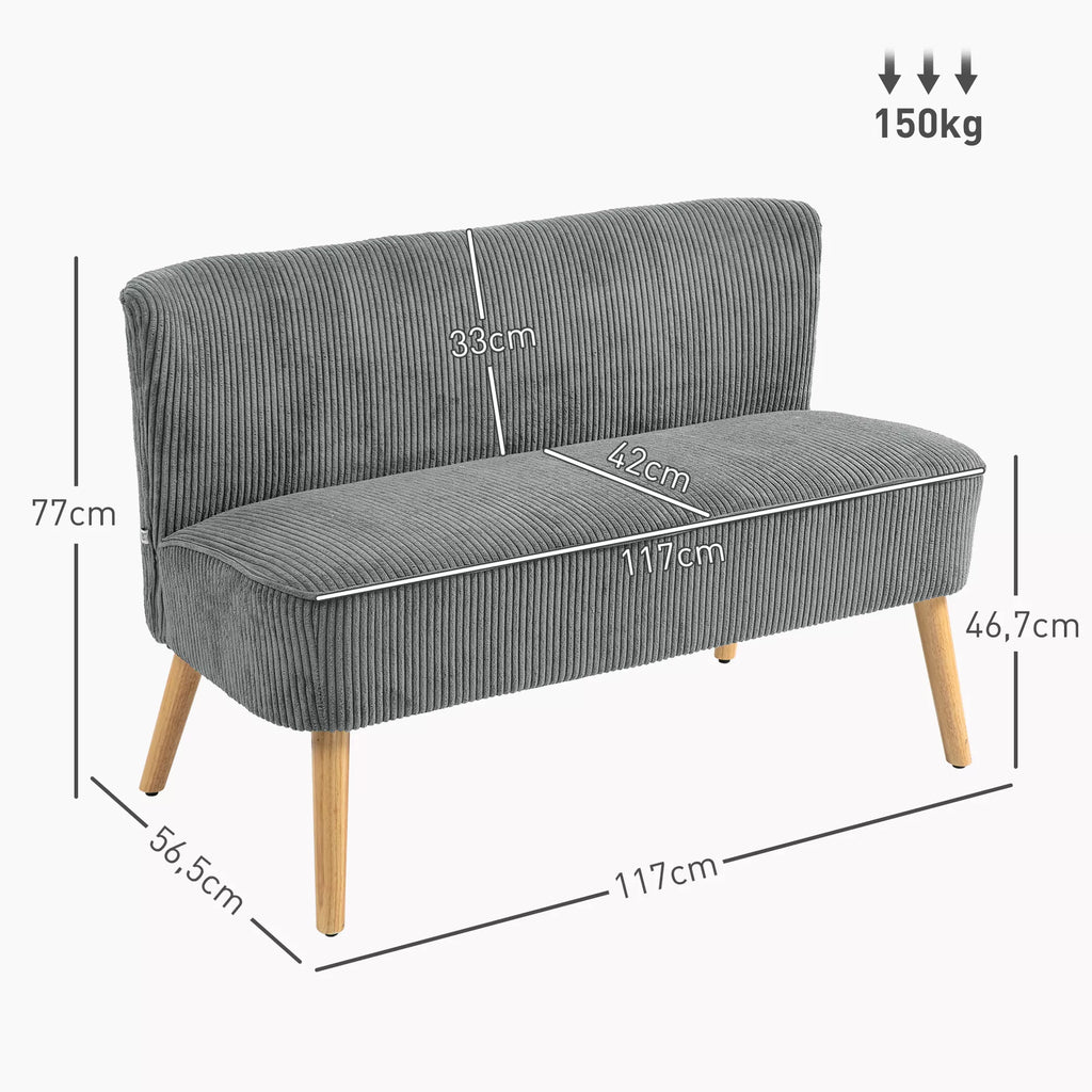 Dvivietė sofa, poliesteris, 117 x 56,5 x 77 cm, pilka