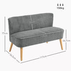 Dvivietė sofa, poliesteris, 117 × 56,5 × 77 cm, pilka