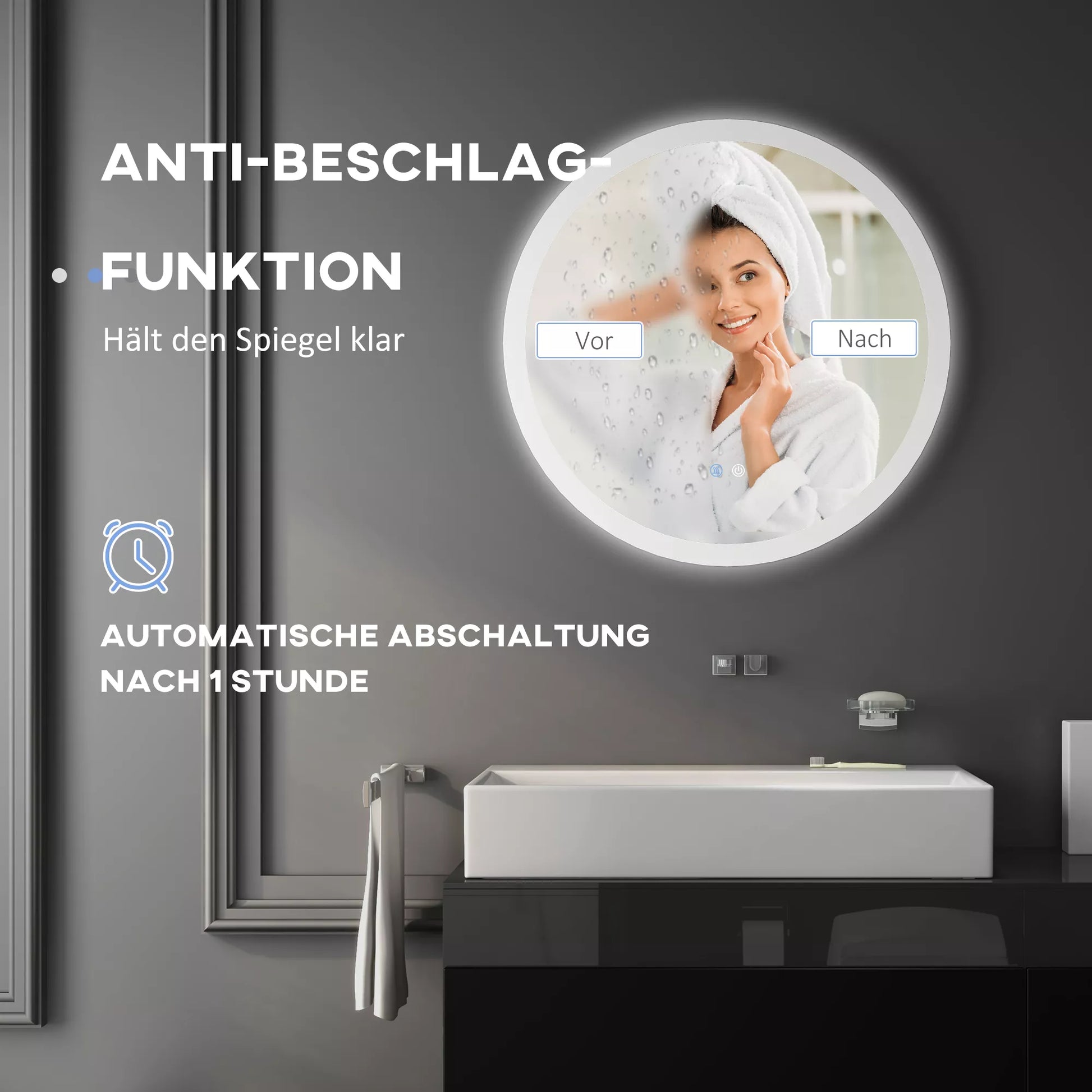 Vonios veidrodis Vonios veidrodis su LED apšvietimu, jutikliniu jutikliu ir apsauga nuo rasojimo