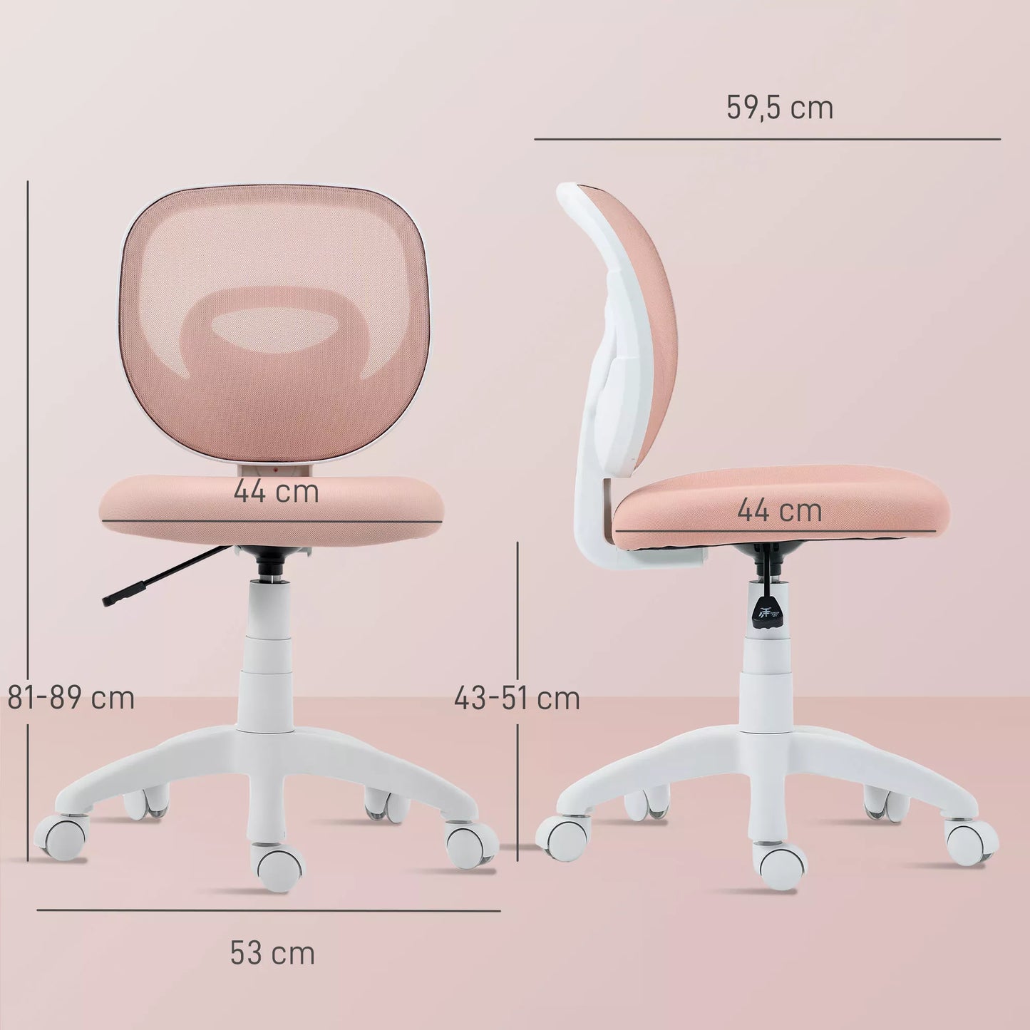 Ergonomiška biuro kėdė su C formos nugaros atrama, reguliuojamo aukščio, rožinė
