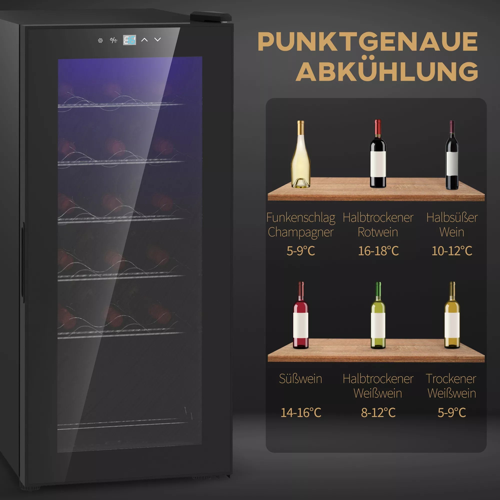 Šaldytuvo informacinė grafika apie vyno temperatūras