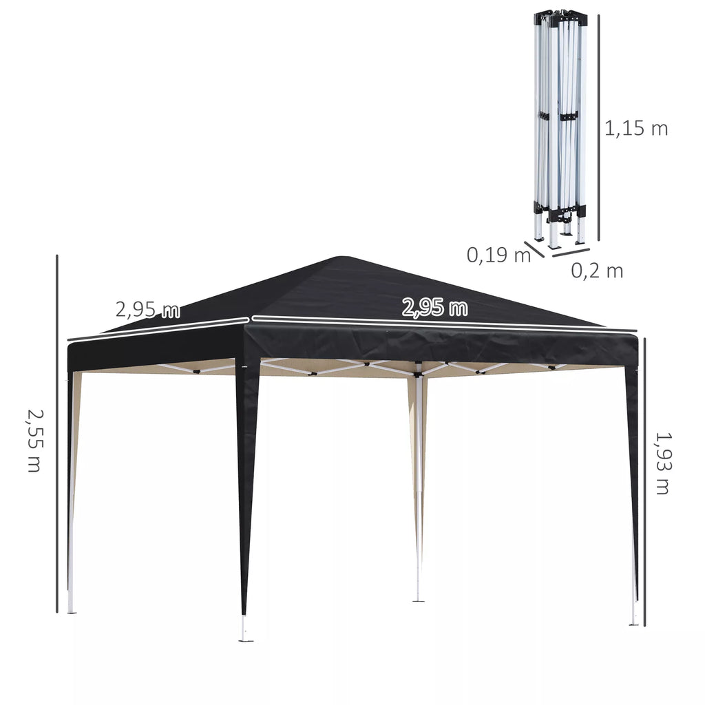 Paviljonas, 2,95 x 2,95 m Pop-Up sulankstomas paviljonas, sodo paviljonas, vakarėlių palapinė, UV apsauga, plienas + Oxford audinys, juodas