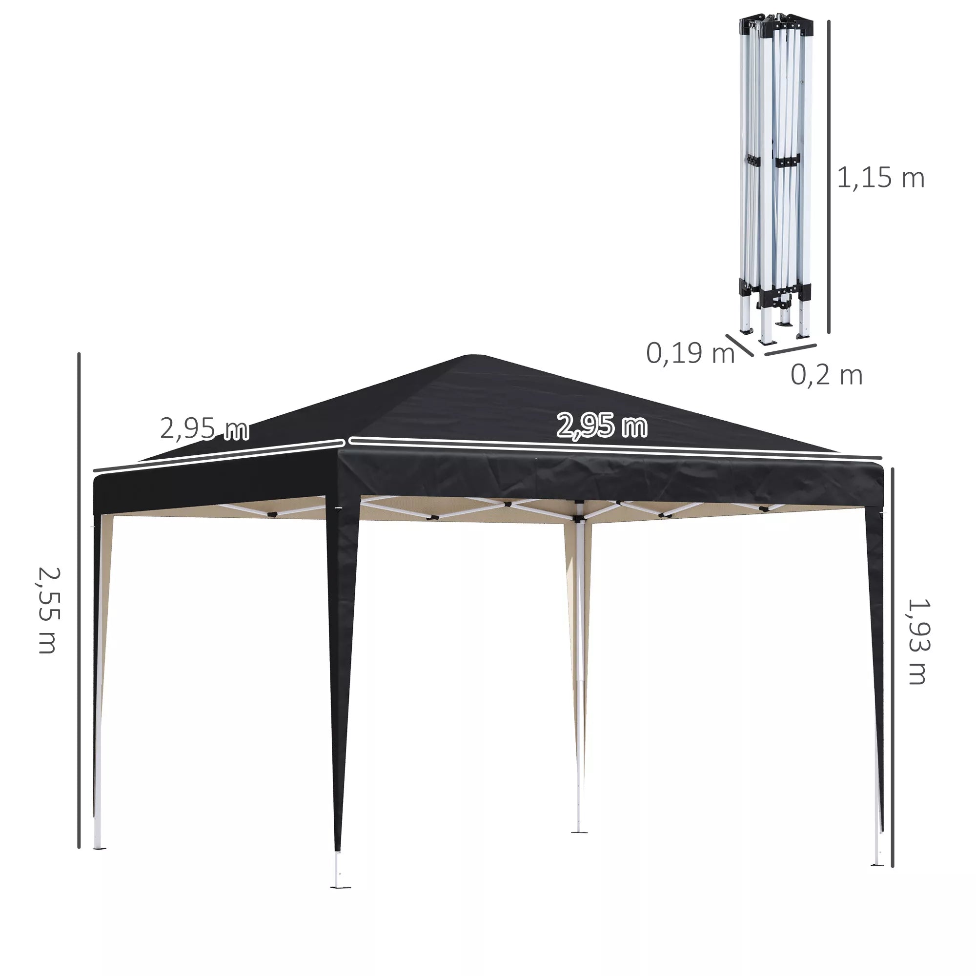 Paviljonas, 2,95 x 2,95 m Pop-Up sulankstomas paviljonas, sodo paviljonas, vakarėlių palapinė, UV apsauga, plienas + Oxford audinys, juodas