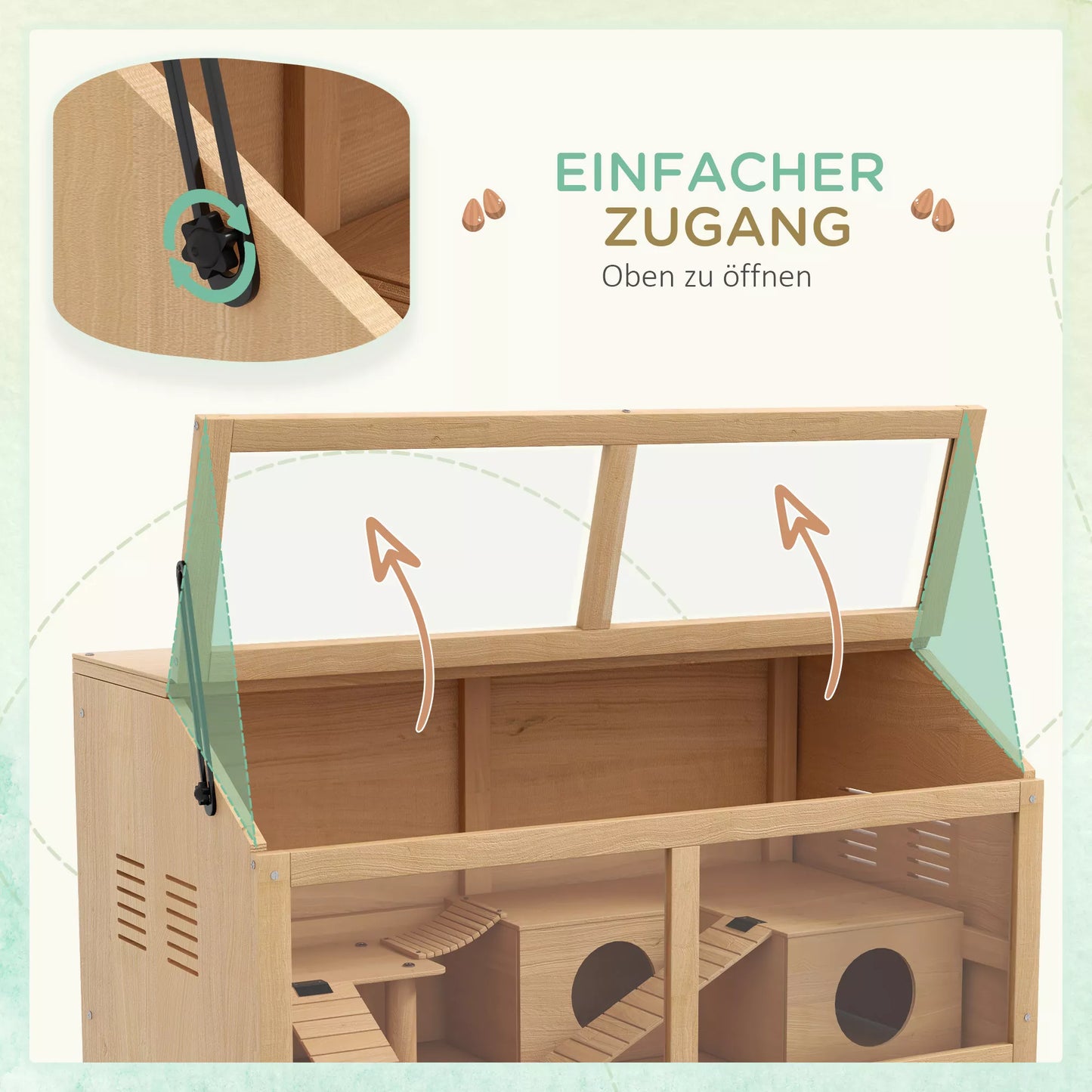 Hamsterio narvas skirtas sirų ir nykštukiniams žiurkėnams, su platforma, pakabinamu tiltu, namelyje, 85x45x44 cm