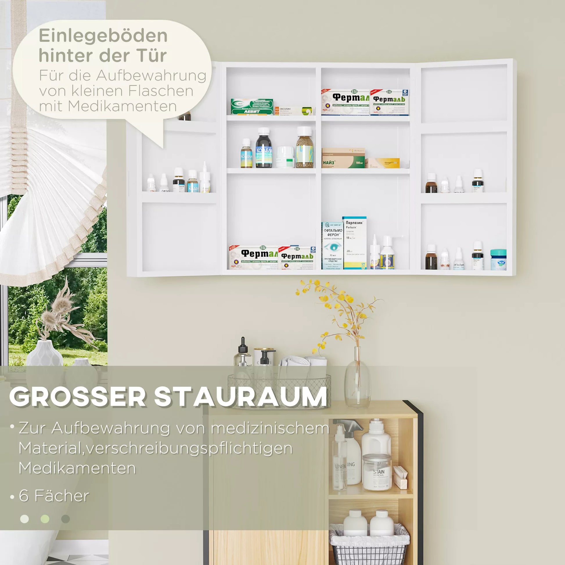 Medicinos spintelė, 6 vidiniai skyriai, užrakinama, 2 durys, tvirtas plieninis korpusas, balta, 55 x 18 x 60 cm