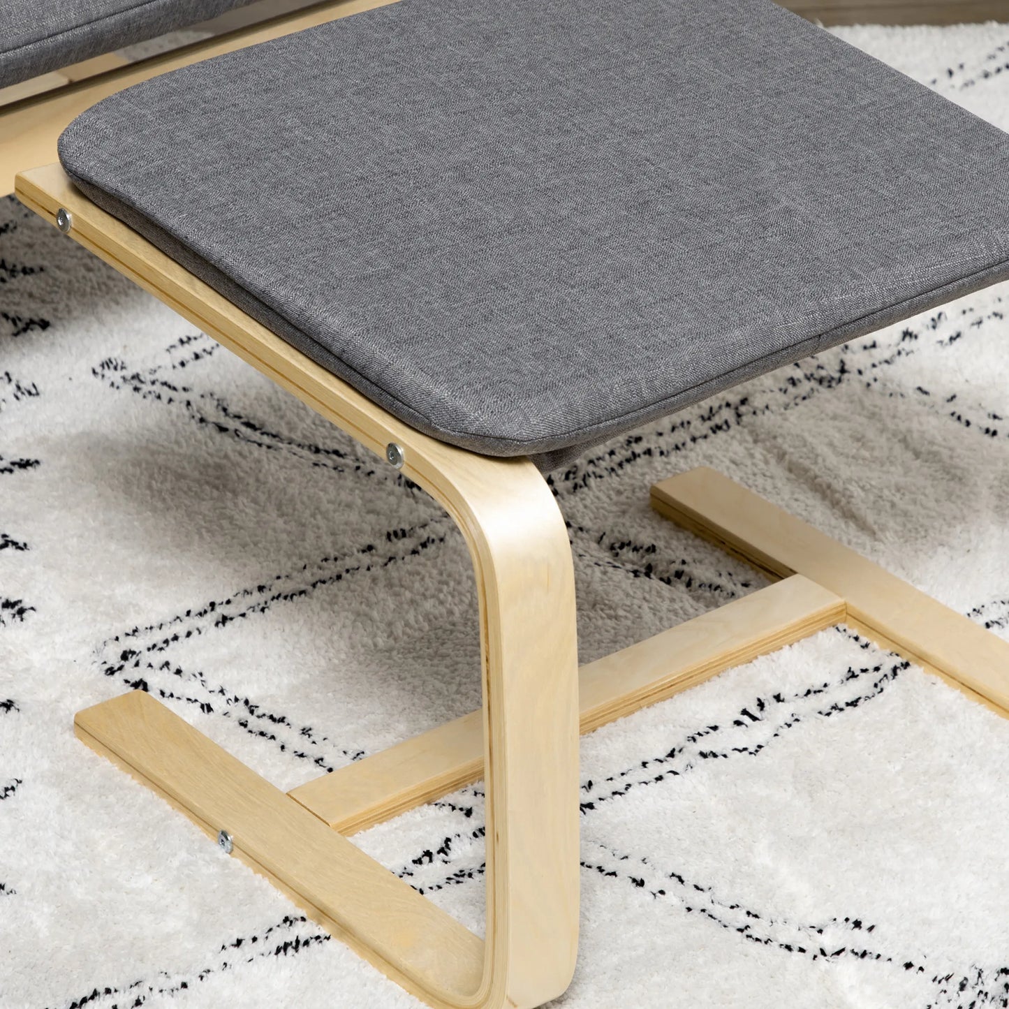 Fotelis su pakoja, fotelių komplektas, iki 120 kg, lininė išvaizda, tikra mediena, Pilka + Natūrali, 66,5 x 80 x 99 cm