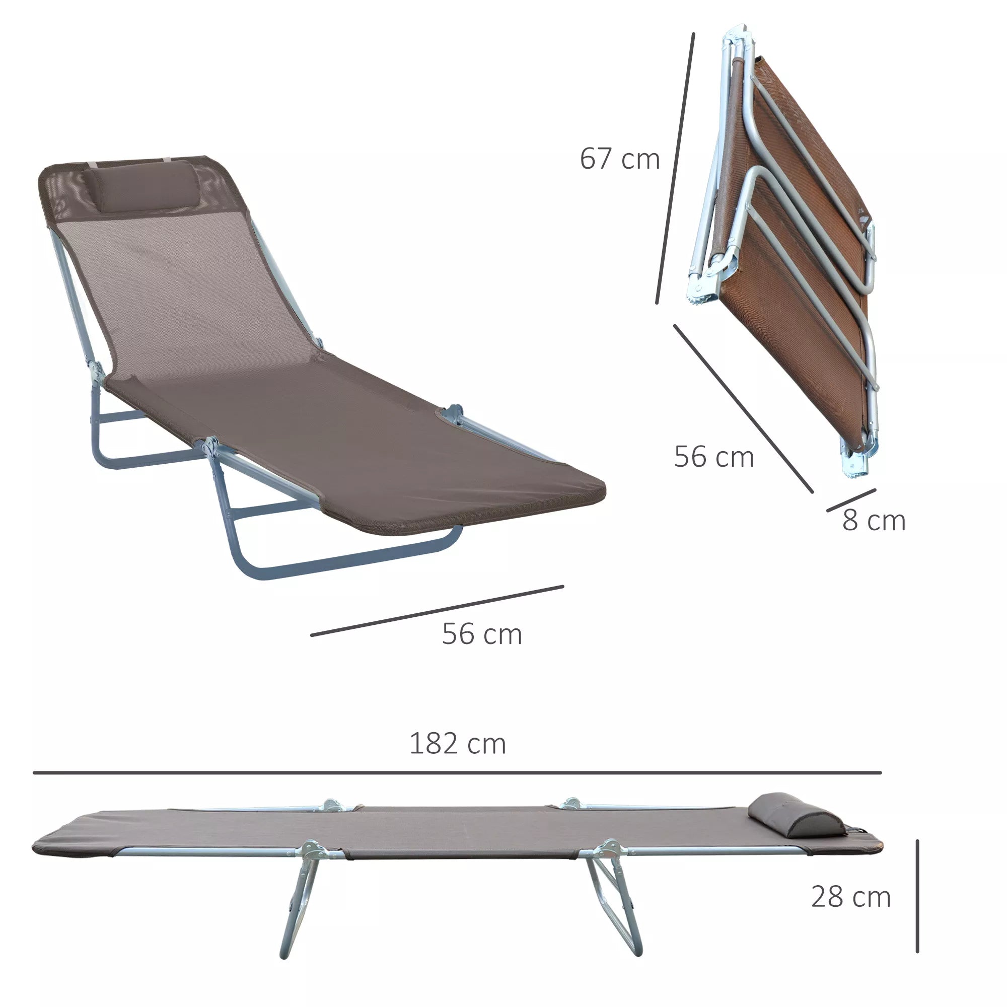 Sulankstomas gultas Sodo gultas su pagalve Reguliuojamas gultas su 5 pakopomis Kempingo gultas, kurio apkrova iki 120 kg, tinka sodui, balkonui ir baseinui, 4 spalvos (rudas)
