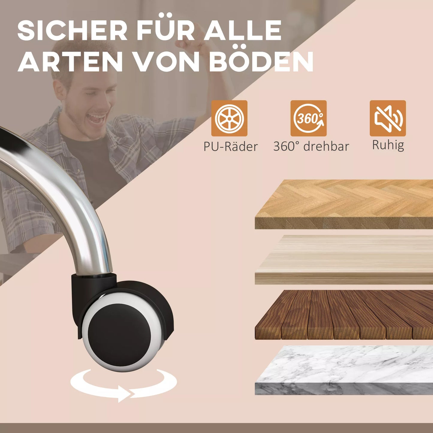 Masažinė biuro kėdė, darbo kėdė su šildymo funkcija, pasukama kėdė, atlošiama funkcija, aukščiui reguliuojama kompiuterio kėdė, šviesiai ruda