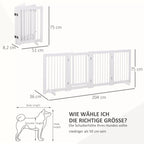 Schema su užtvaros matmenimis ir šuns dydžio pasirinkimu