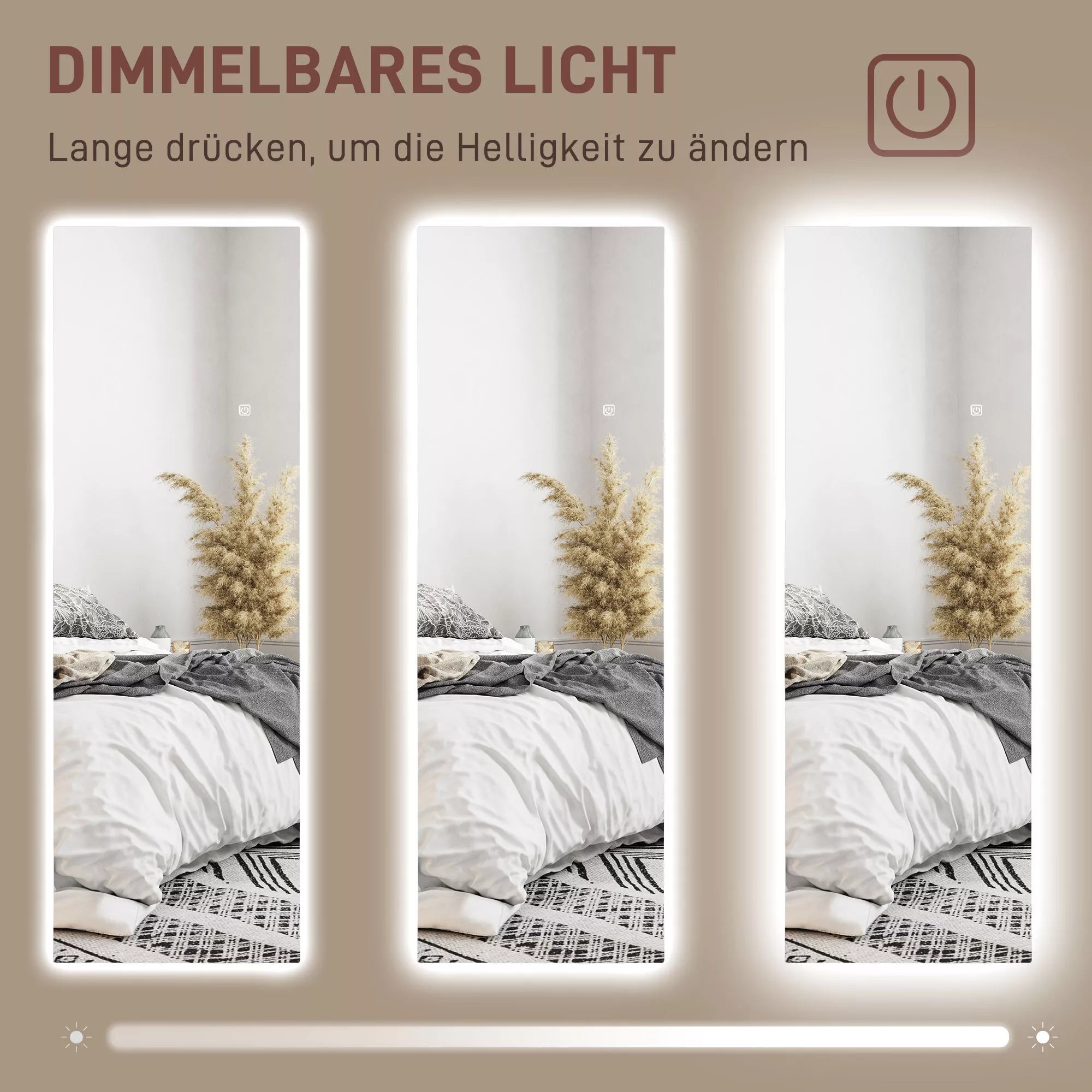 LED viso kūno veidrodis, reguliuojamas, be rėmo, valdymas liečiant, 40 x 120 cm