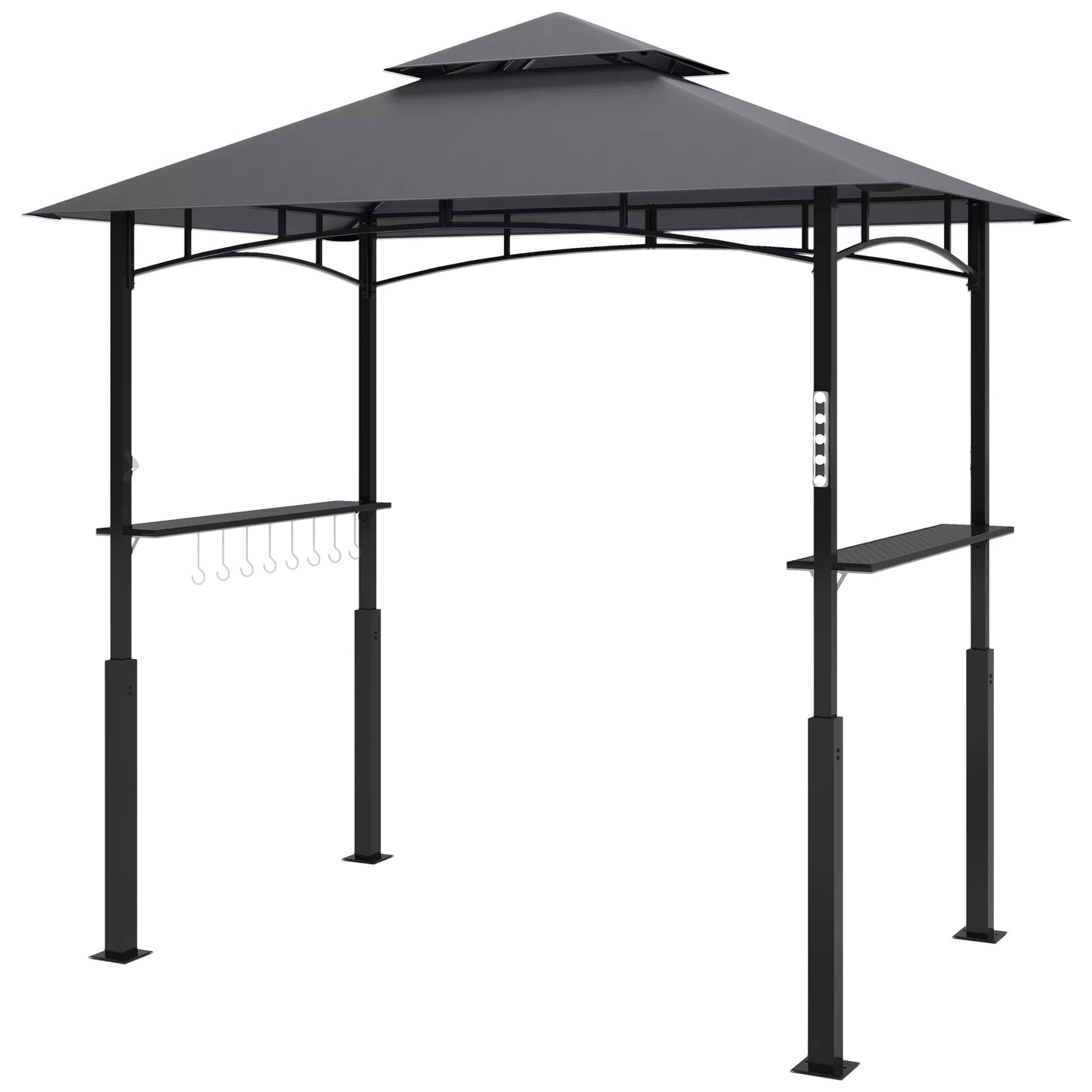 Grill paviljonas, sodo grilio palapinė su prieskonių lentynomis, LED apšvietimas, metalas, plastikas, 243L x 148B x 248H cm, pilkos spalvos
