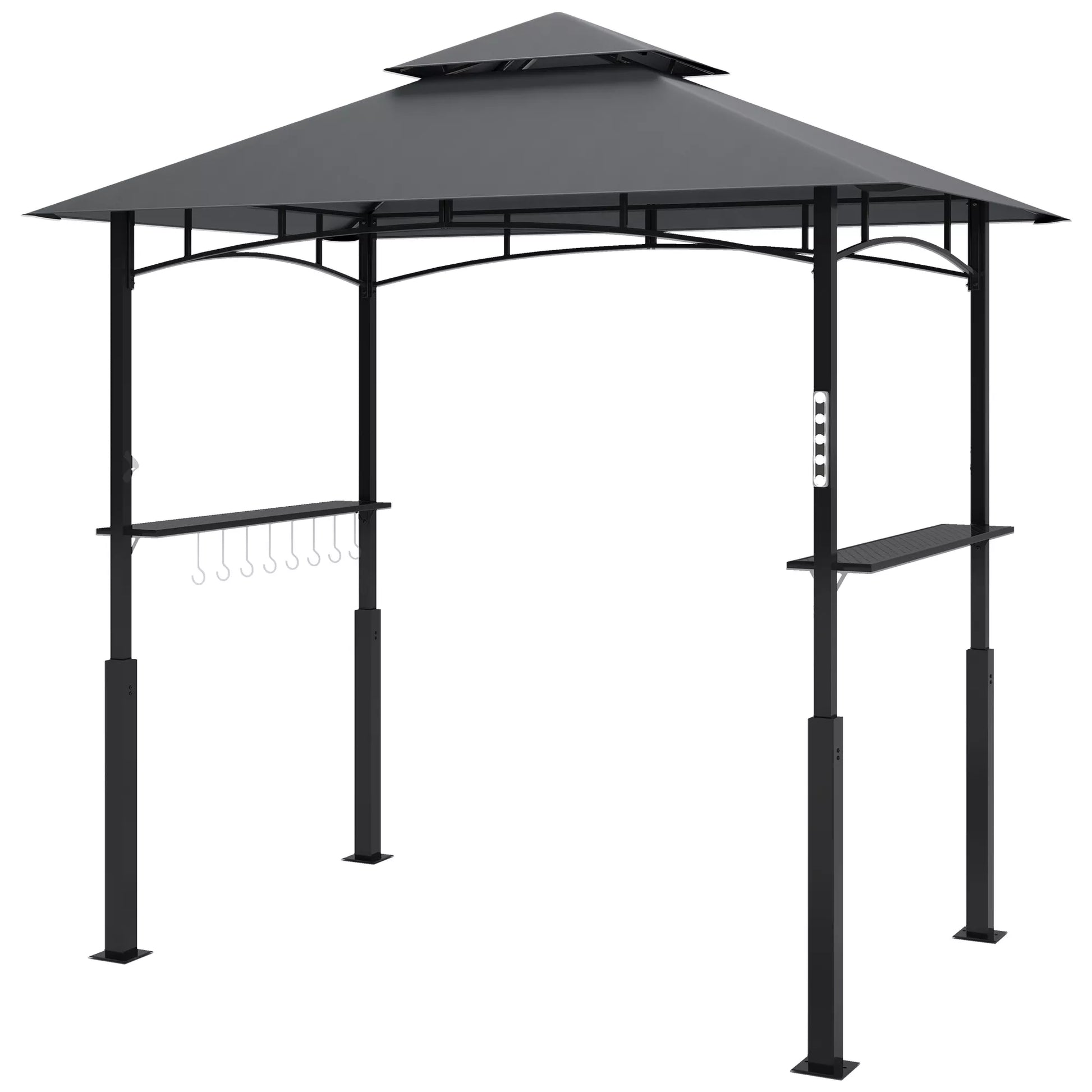 Grill paviljonas, sodo grilio palapinė su prieskonių lentynomis, LED apšvietimas, metalas, plastikas, 243L x 148B x 248H cm, pilkos spalvos