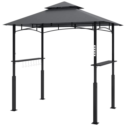 Grill paviljonas, sodo grilio palapinė su prieskonių lentynomis, LED apšvietimas, metalas, plastikas, 243L x 148B x 248H cm, pilkos spalvos