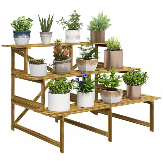 Pakyla augalams, gėlių stovas, augalų lentyna, 3 pakopos, eglės mediena, 120 x 80 x 78cm