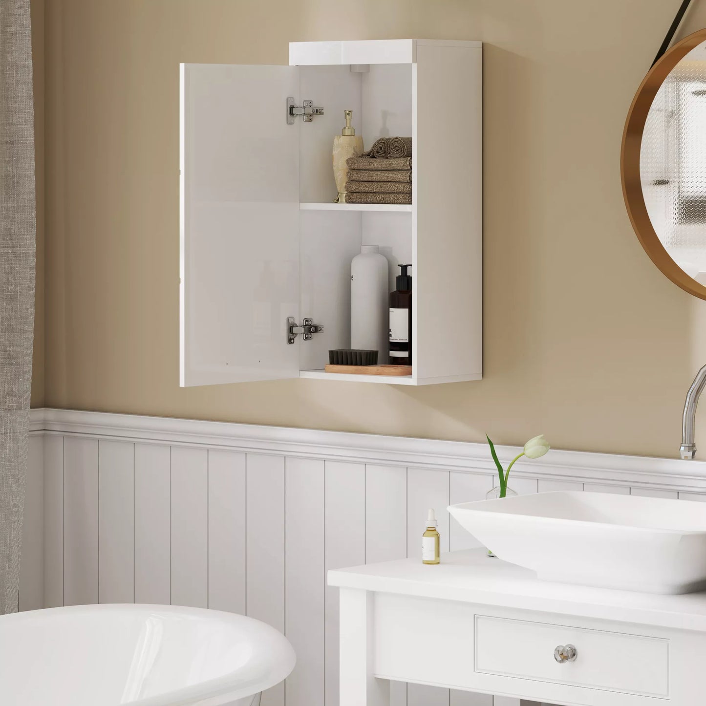 Dviejų pakopų vonios spintelė, komoda, sieninė, MDP, MDF, balta