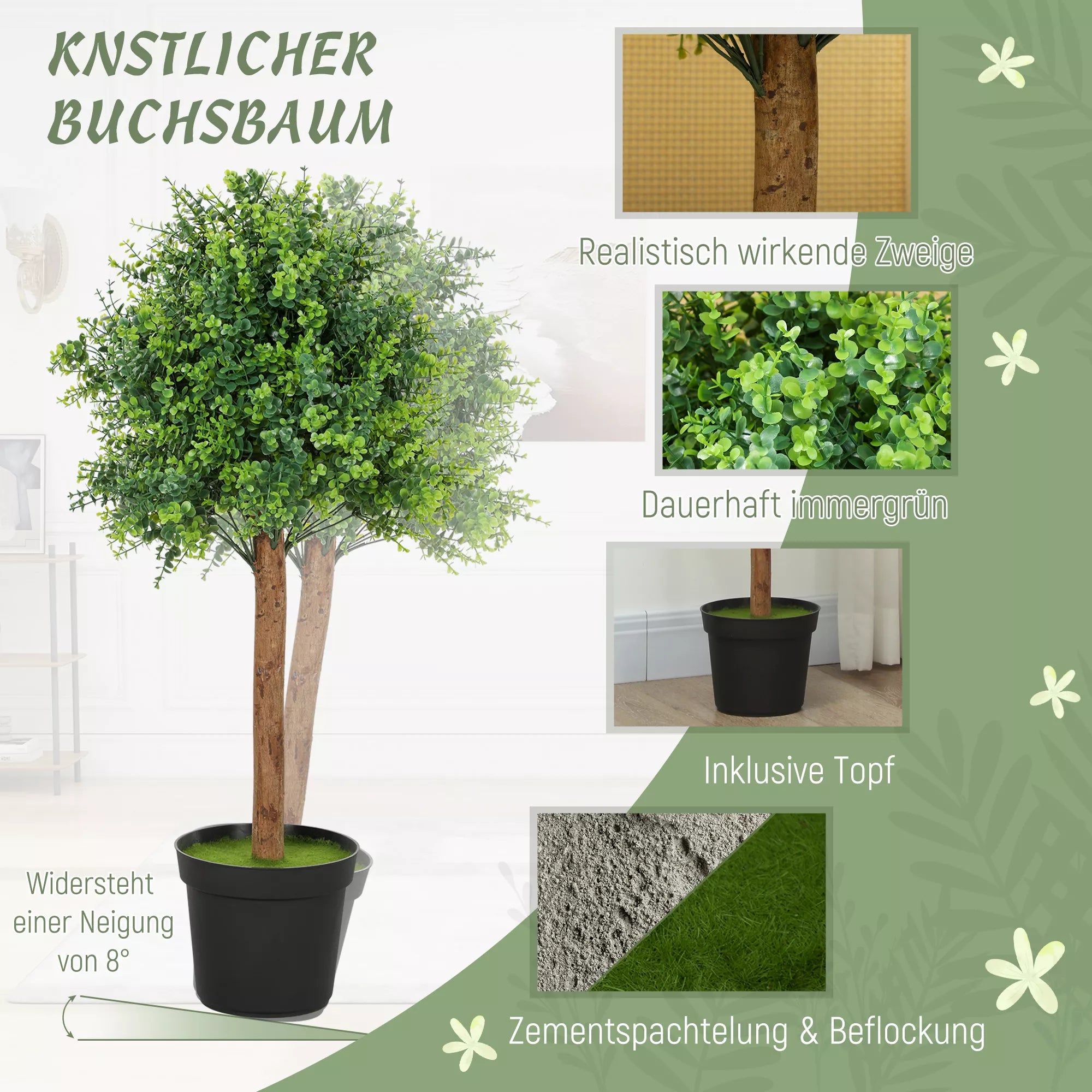 Dirbtinis bukszusas 90 cm Dirbtinis augalas, plastikinis Dirbtiniai augalai vazonuose, skirti gyvenamajam kambariui