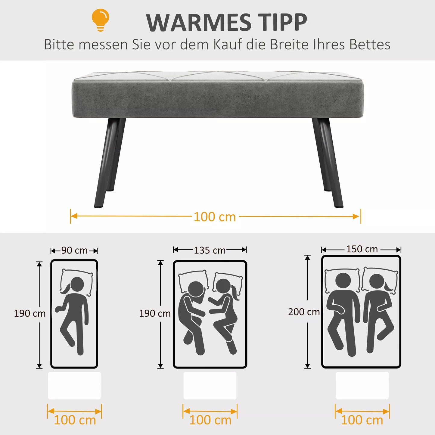Suoliukas, minkštasuolis, suoliukas prie lovos, su aksomo tekstūra, 100 x 36 x 45 cm, pilkas
