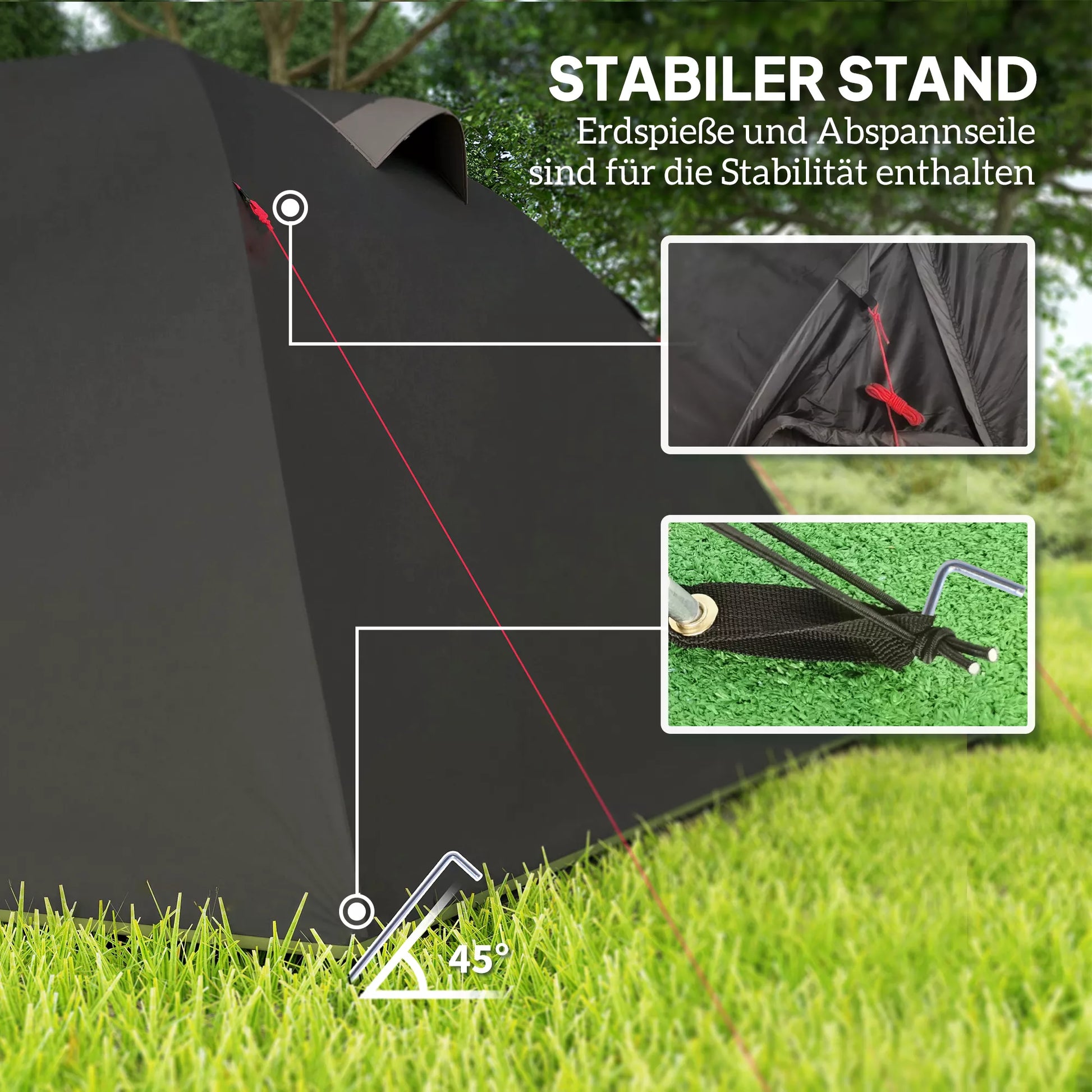 Tunelinė palapinė 4 asmenims, lengva, tvirta, nepralaidi vandeniui, UV 50+, kempingo palapinė su stogu, dvigubomis durimis, juoda