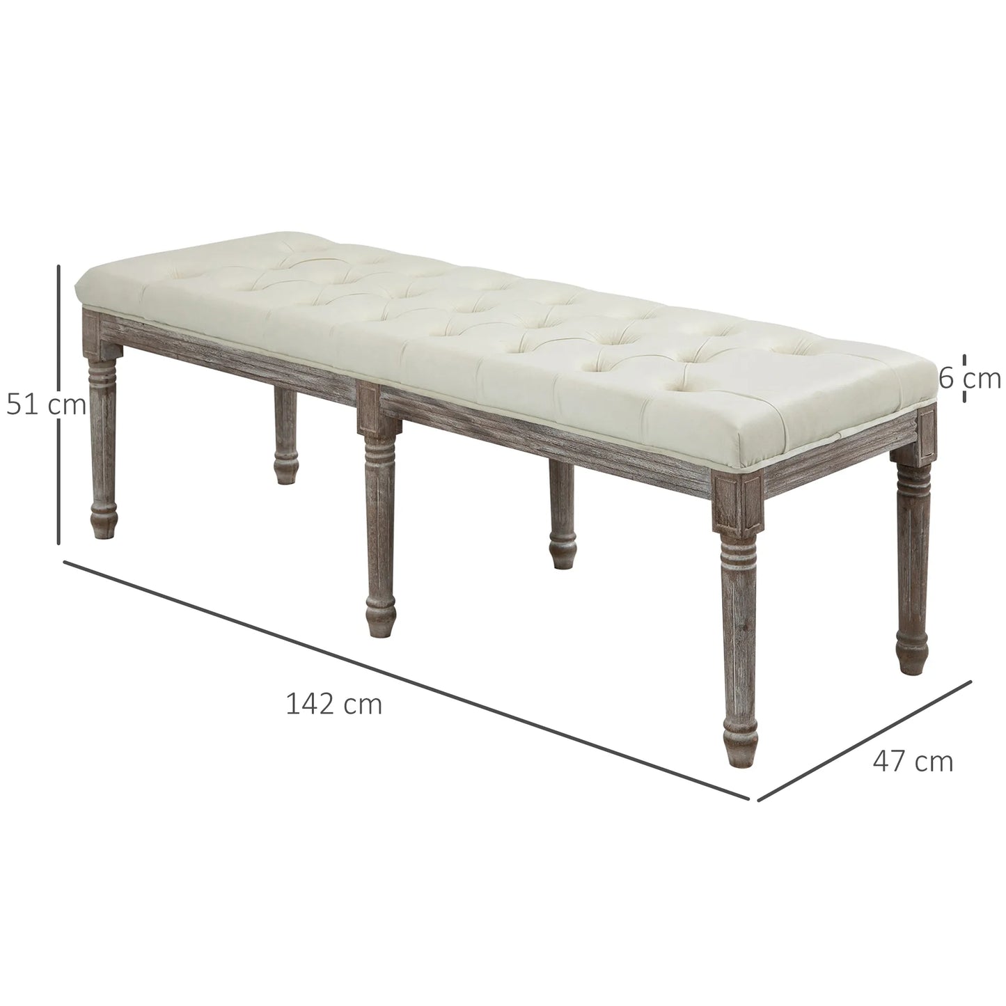 Minkšta suolelė Vintage lovos suolelis su sagomis Švelnus liesti Guminis medis Smėlio spalvos 142 x 47 x 51 cm