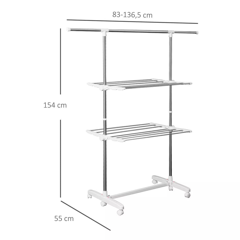 Drabužių džiovykla ištraukiama su ratukais, 83–136,5 cm, sidabrinė