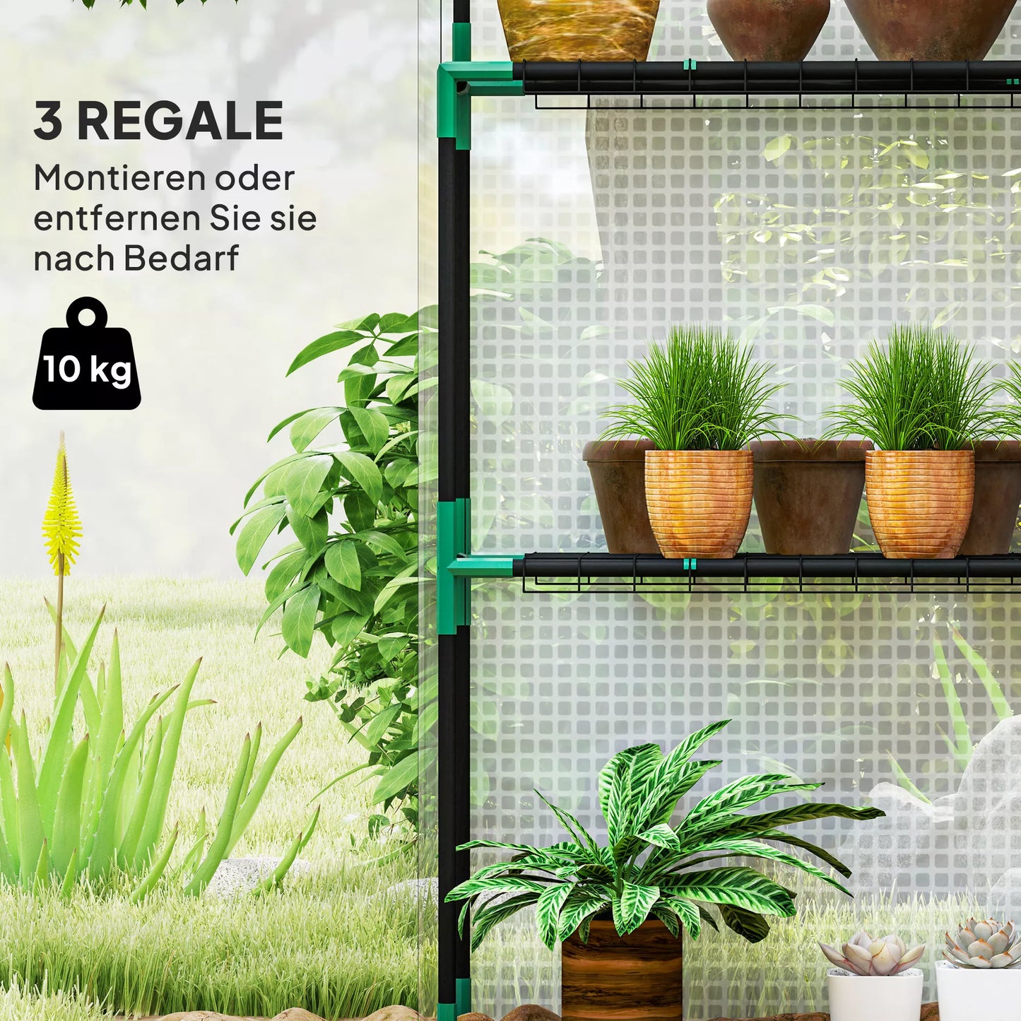 Šiltnamis su lentynomis, mini šiltnamis, atsparus UV spinduliams, tinklelio langas, durys su užtrauktuku, 143 ilgis x 74 plotis x 190 aukštis cm, baltas